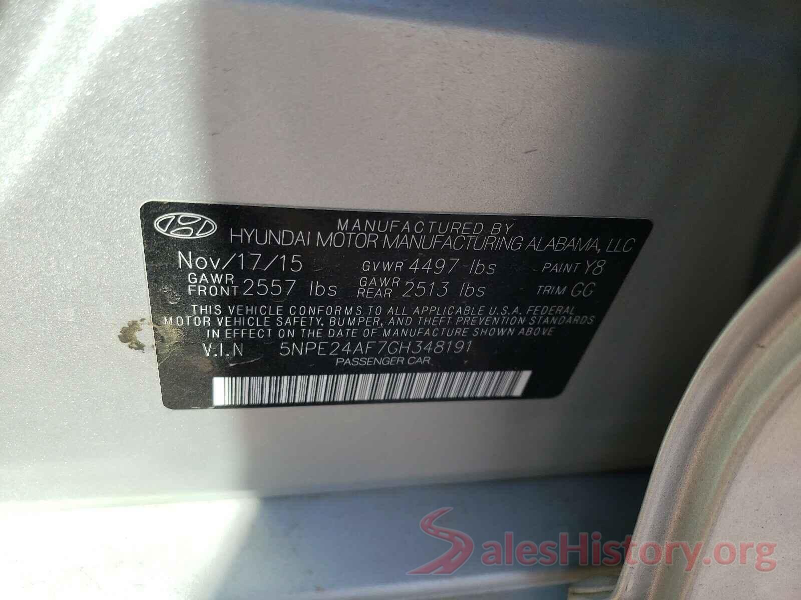 5NPE24AF7GH348191 2016 HYUNDAI SONATA