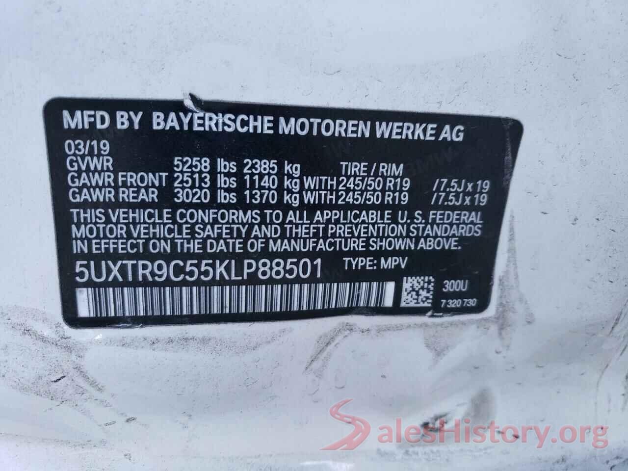 5UXTR9C55KLP88501 2019 BMW X3
