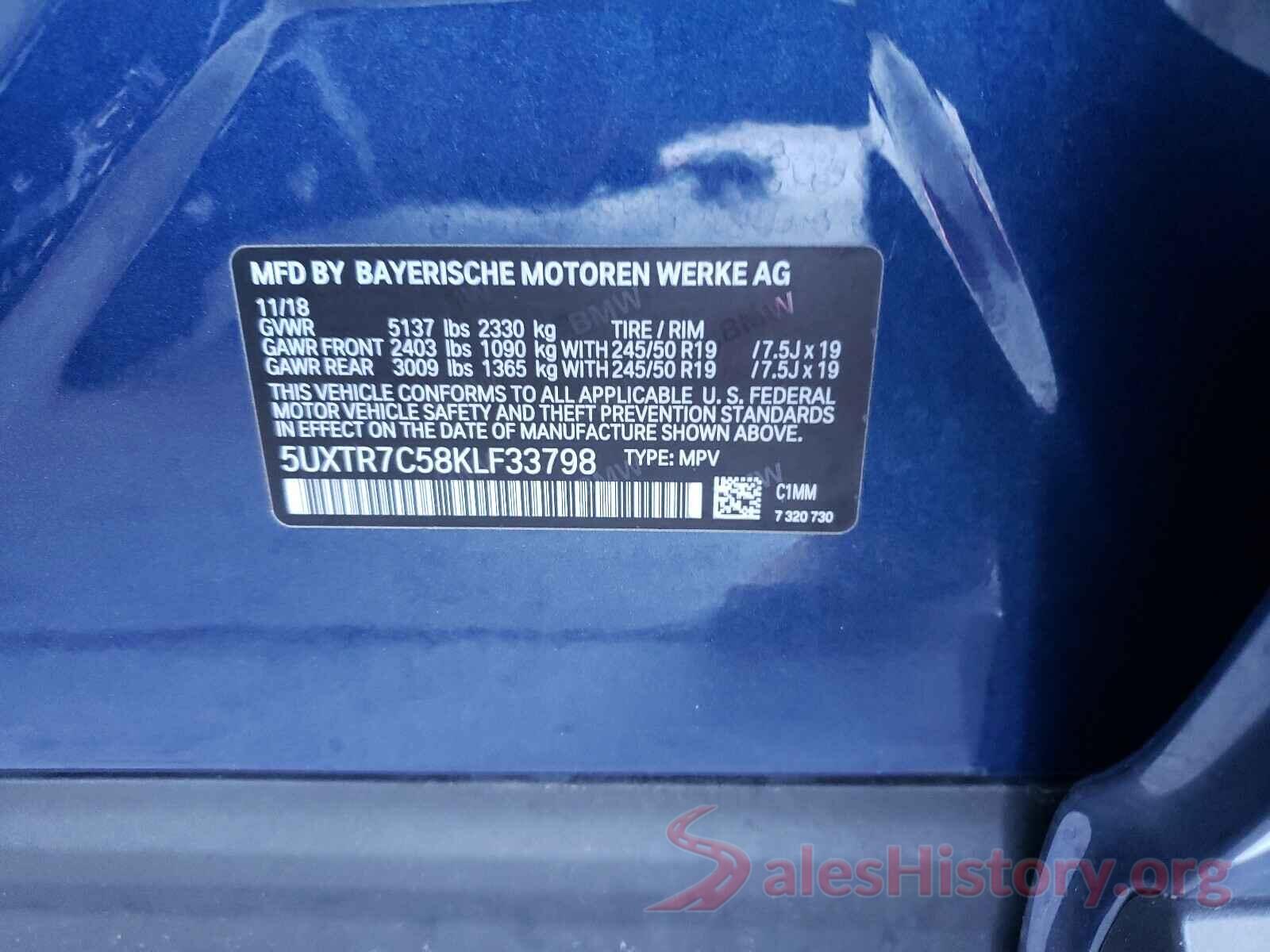 5UXTR7C58KLF33798 2019 BMW X3