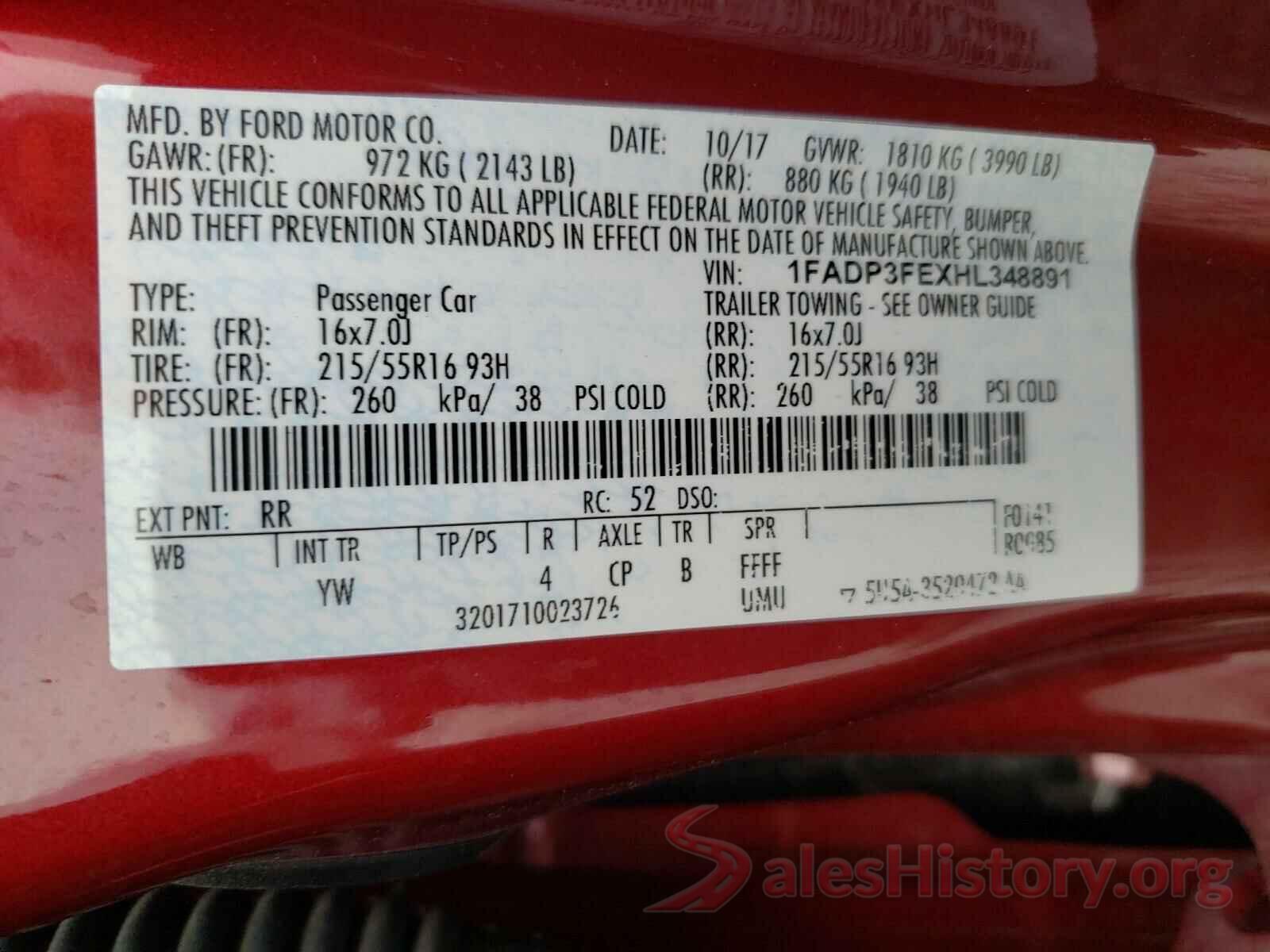 1FADP3FEXHL348891 2017 FORD FOCUS