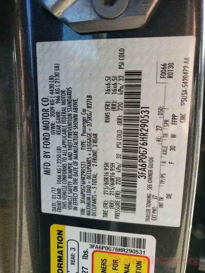 3FA6P0G76HR290531 2017 FORD FUSION