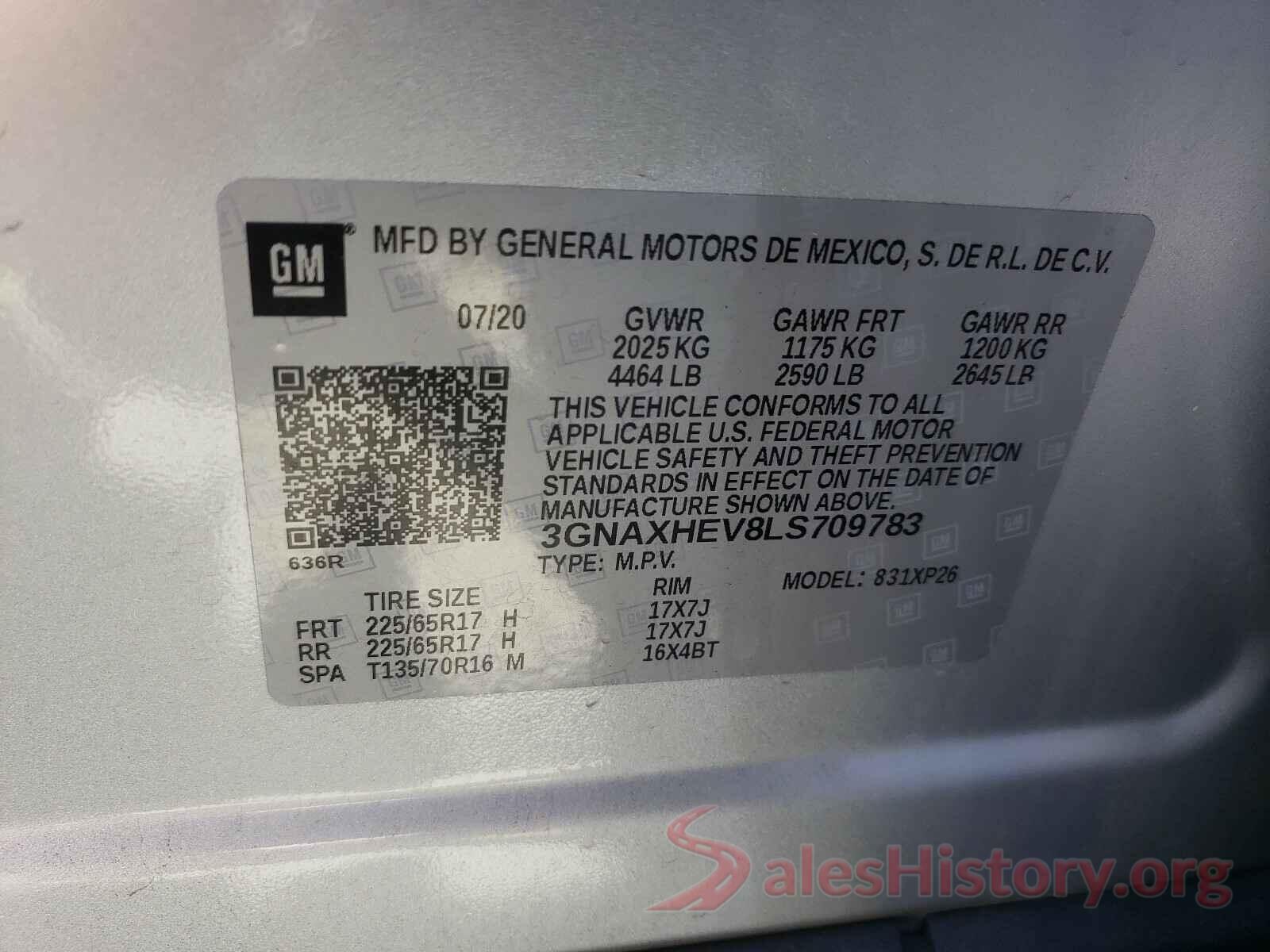 3GNAXHEV8LS709783 2020 CHEVROLET EQUINOX