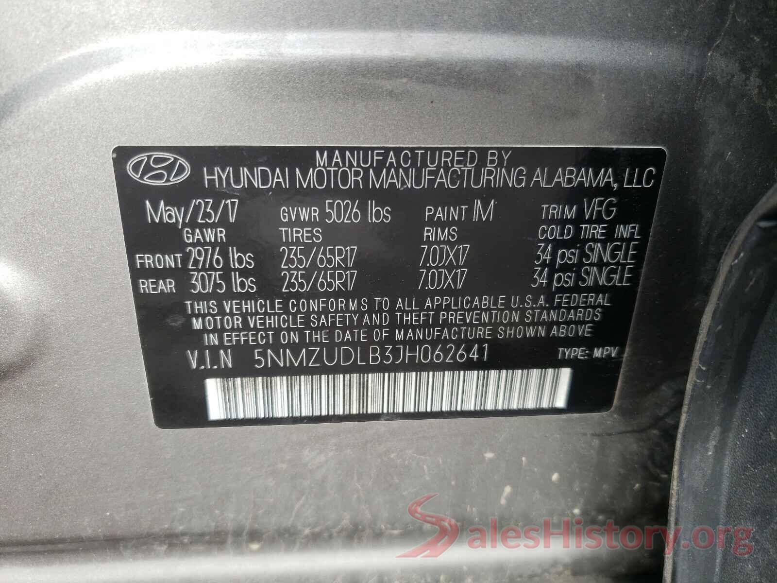 5NMZUDLB3JH062641 2018 HYUNDAI SANTA FE