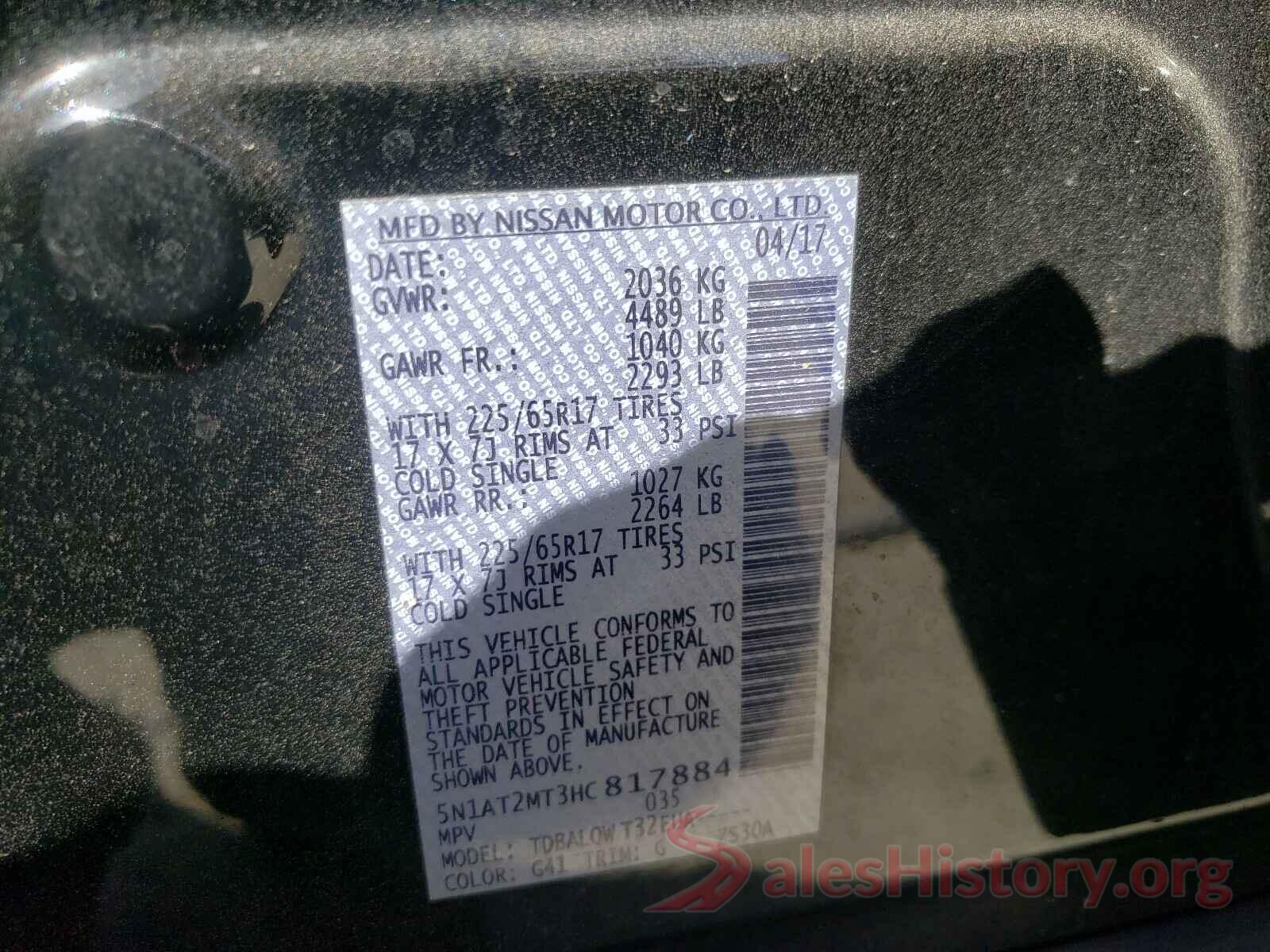 5N1AT2MT3HC817884 2017 NISSAN ROGUE