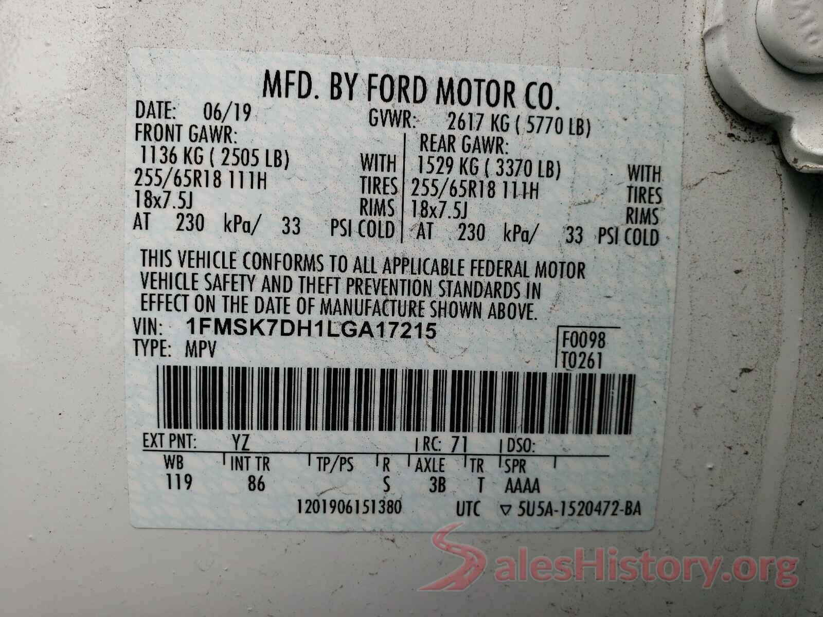 1FMSK7DH1LGA17215 2020 FORD EXPLORER