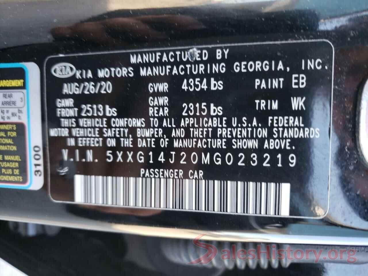 5XXG14J20MG023219 2021 KIA K5