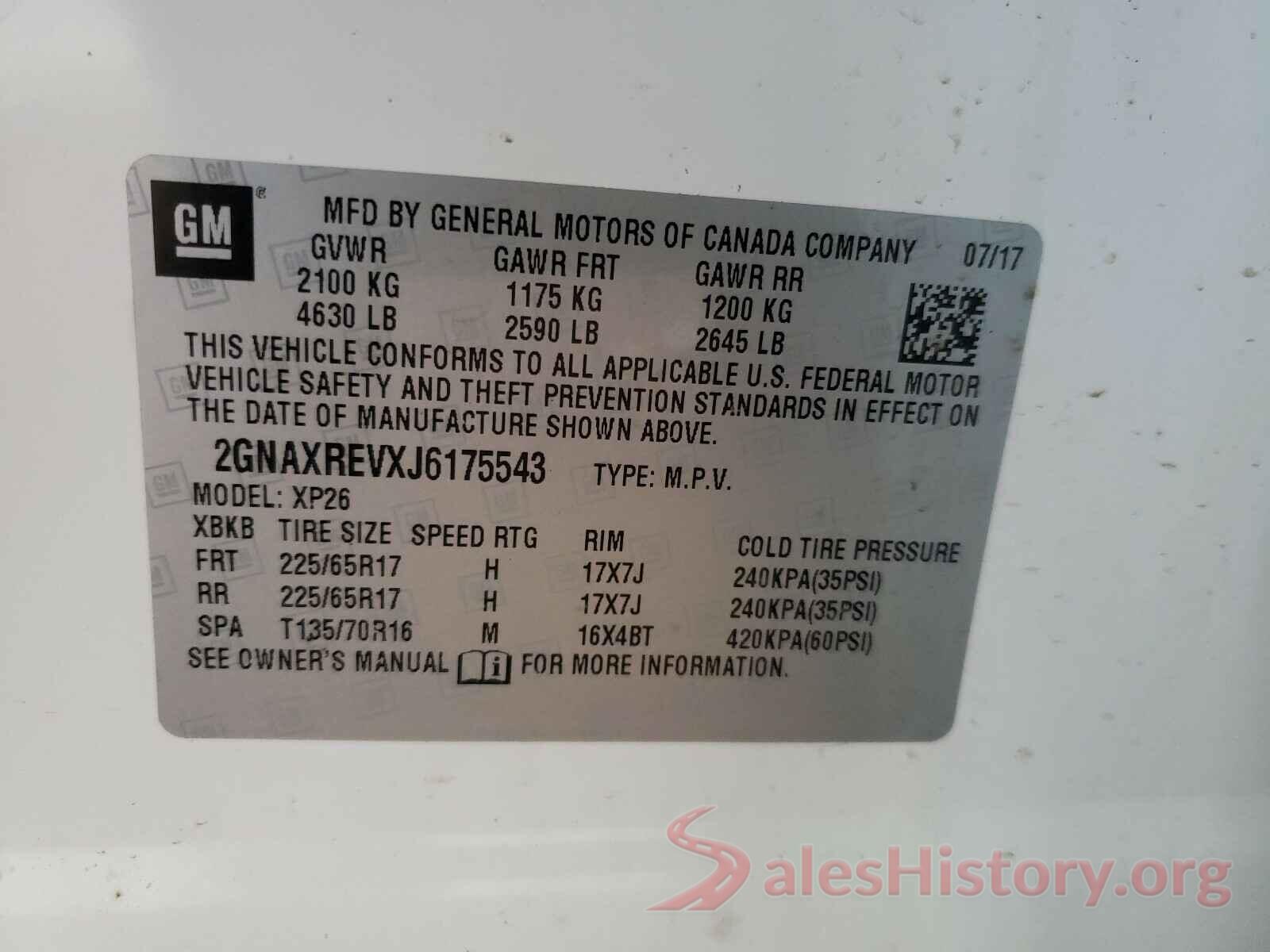 2GNAXREVXJ6175543 2018 CHEVROLET EQUINOX