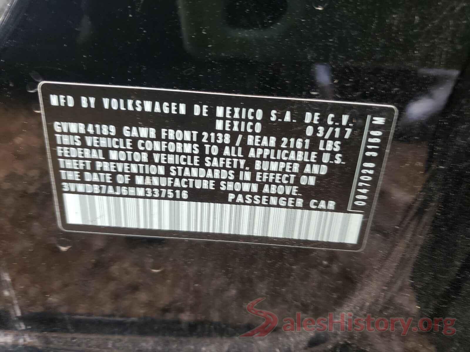 3VWDB7AJ6HM337516 2017 VOLKSWAGEN JETTA