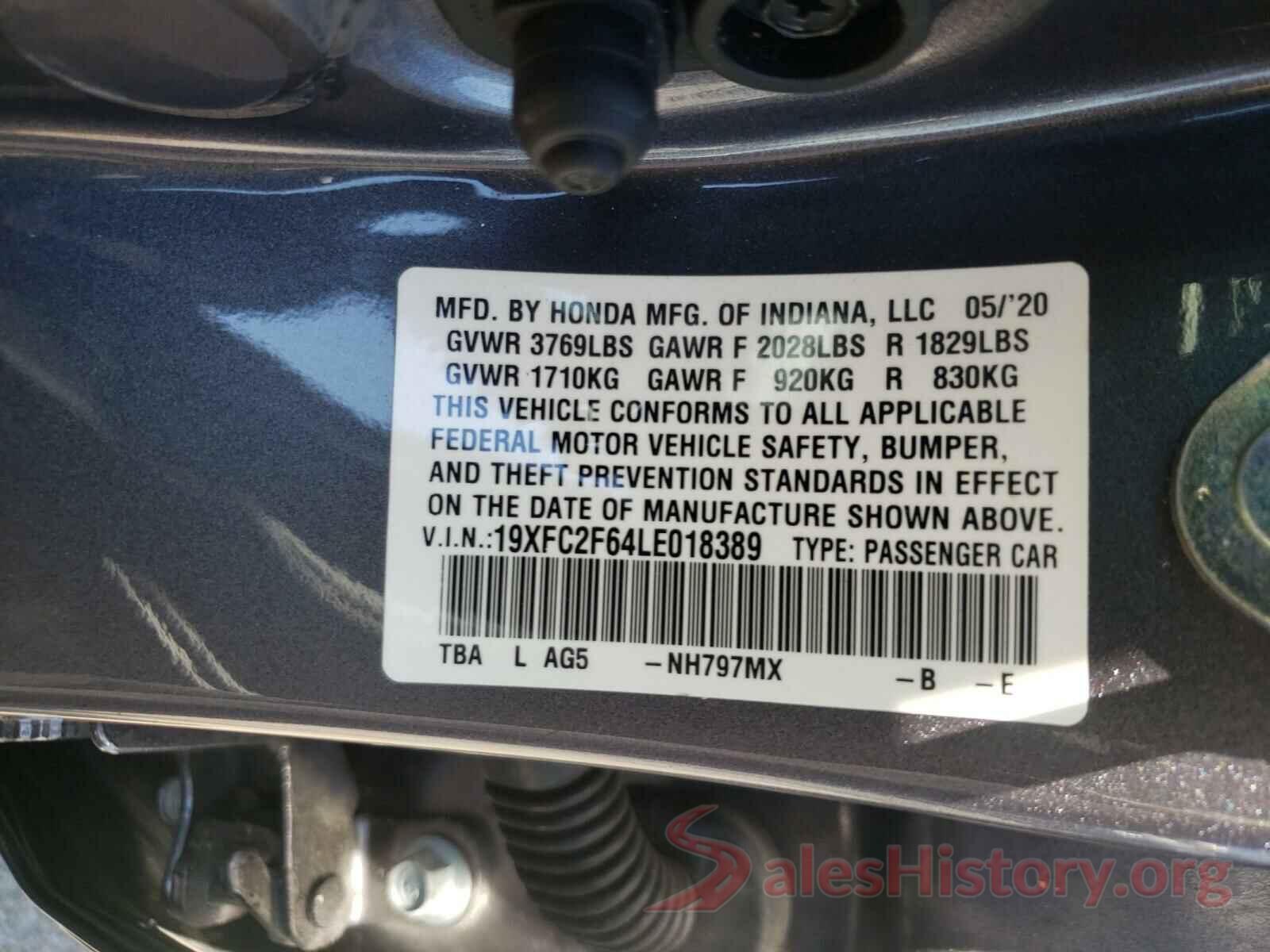 19XFC2F64LE018389 2020 HONDA CIVIC