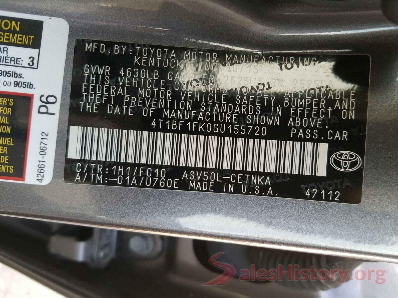 4T1BF1FK0GU155720 2016 TOYOTA CAMRY