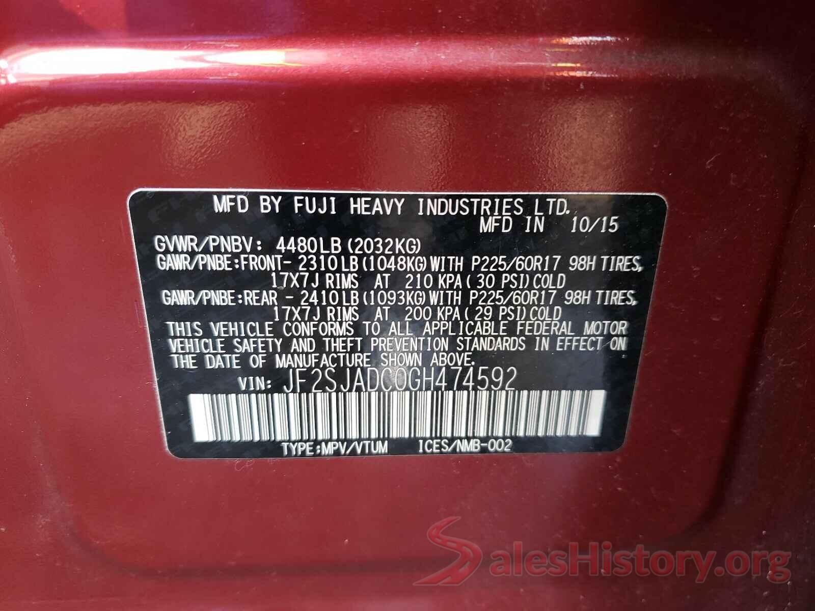 JF2SJADC0GH474592 2016 SUBARU FORESTER