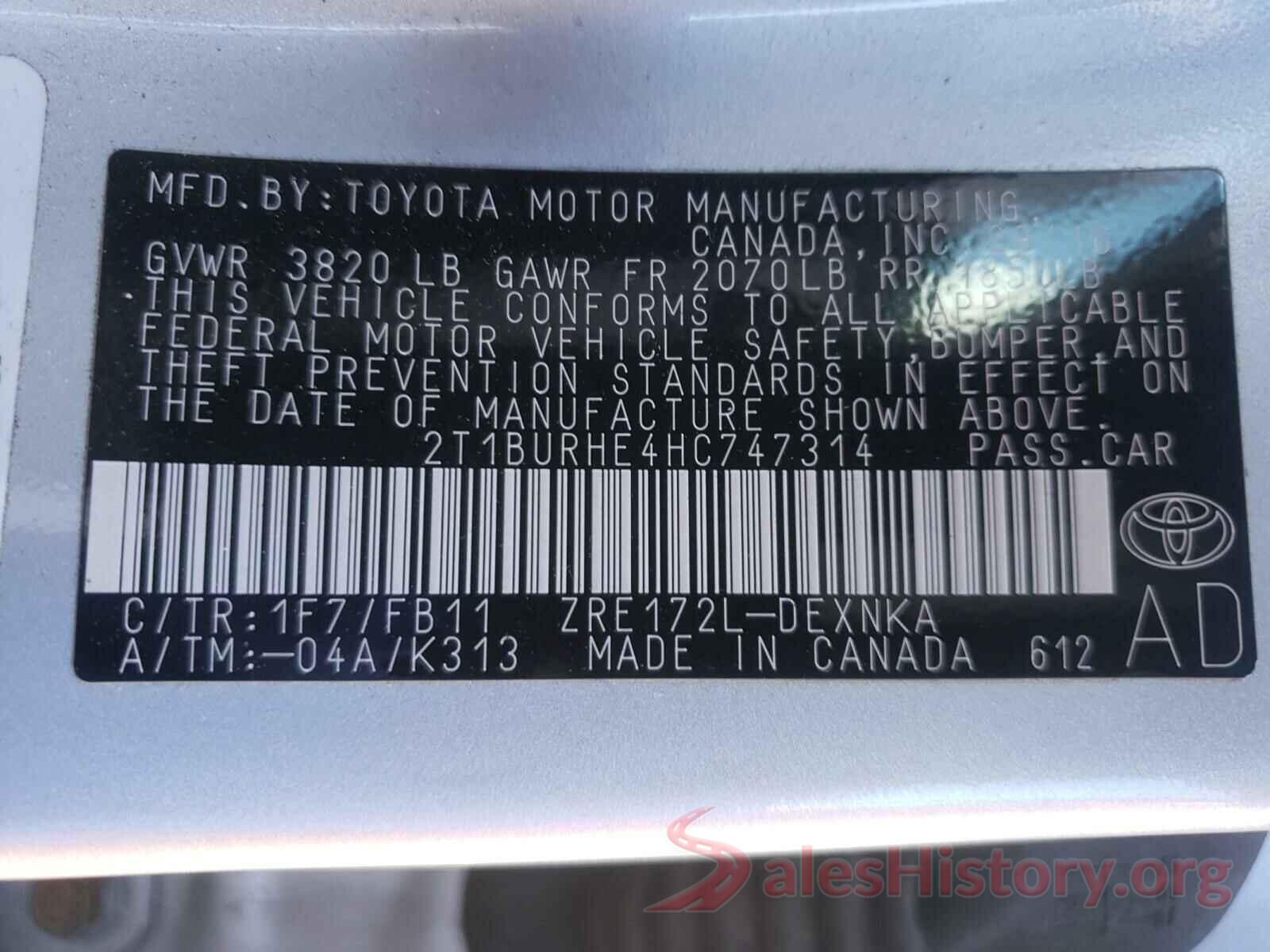 2T1BURHE4HC747314 2017 TOYOTA COROLLA