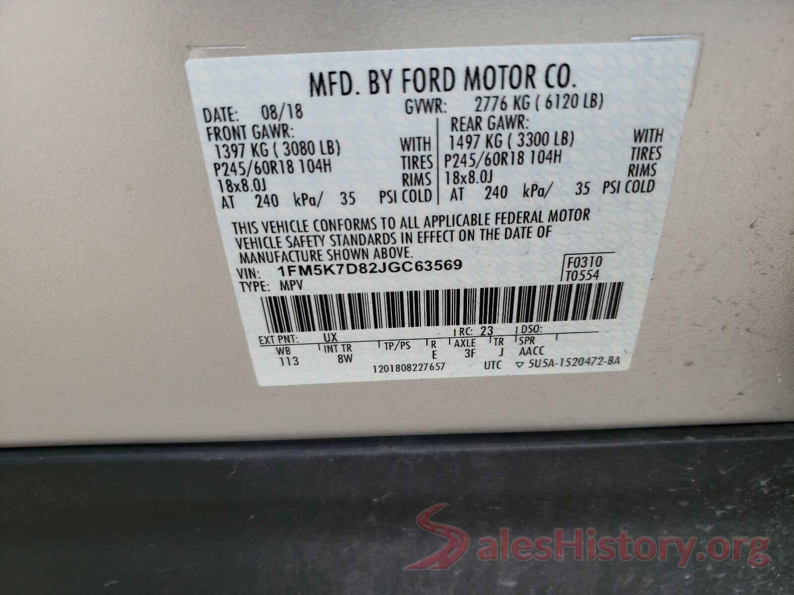 1FM5K7D82JGC63569 2018 FORD EXPLORER