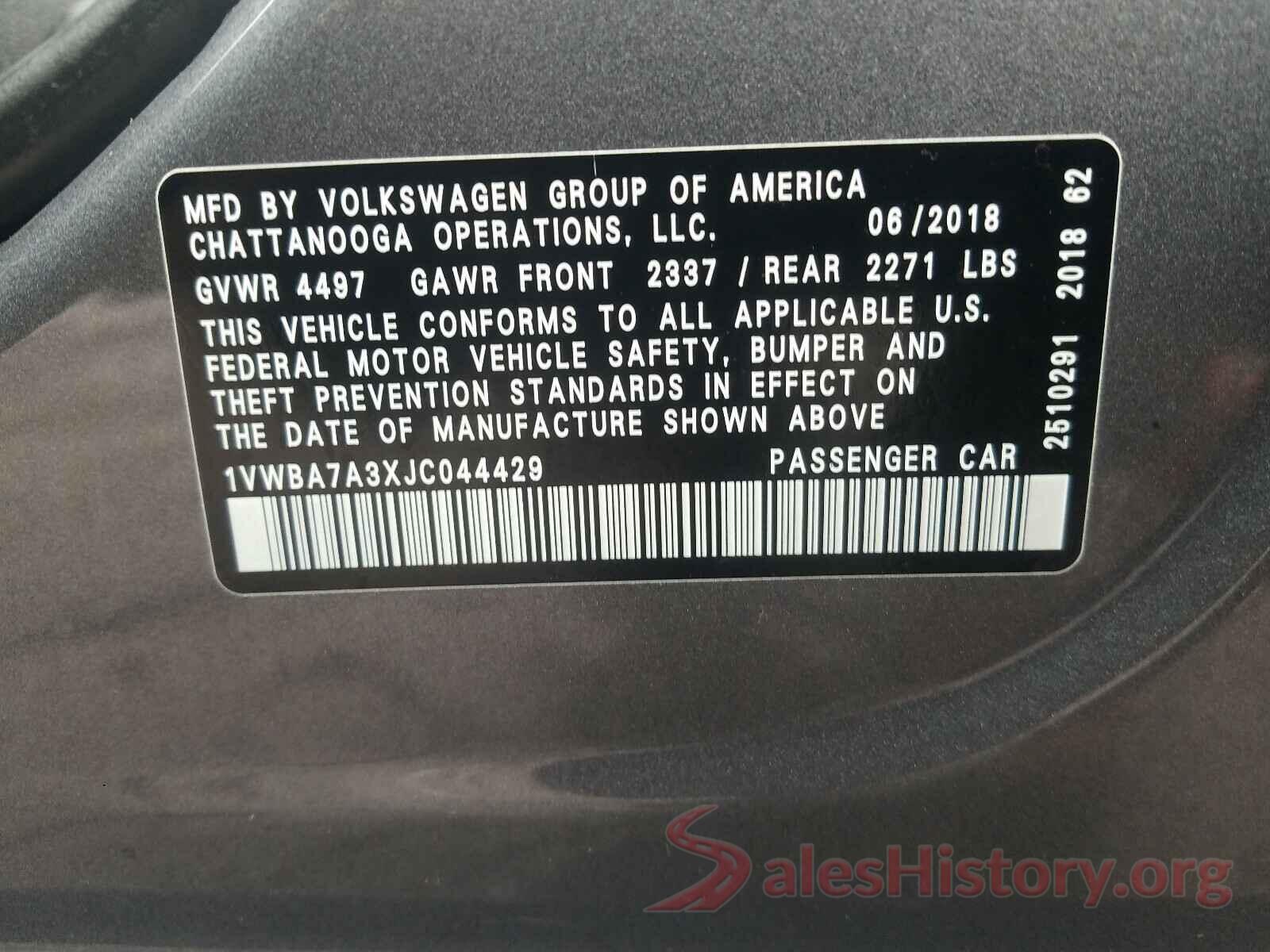 1VWBA7A3XJC044429 2018 VOLKSWAGEN PASSAT