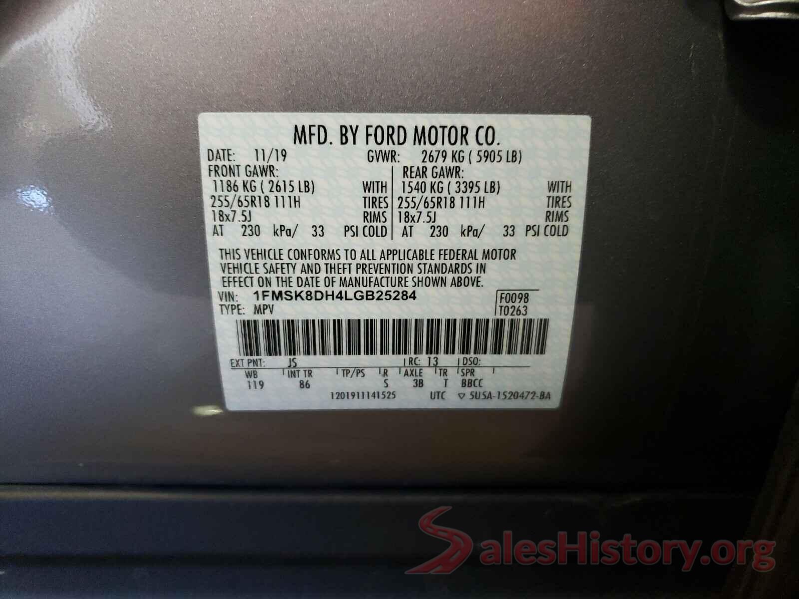 1FMSK8DH4LGB25284 2020 FORD EXPLORER