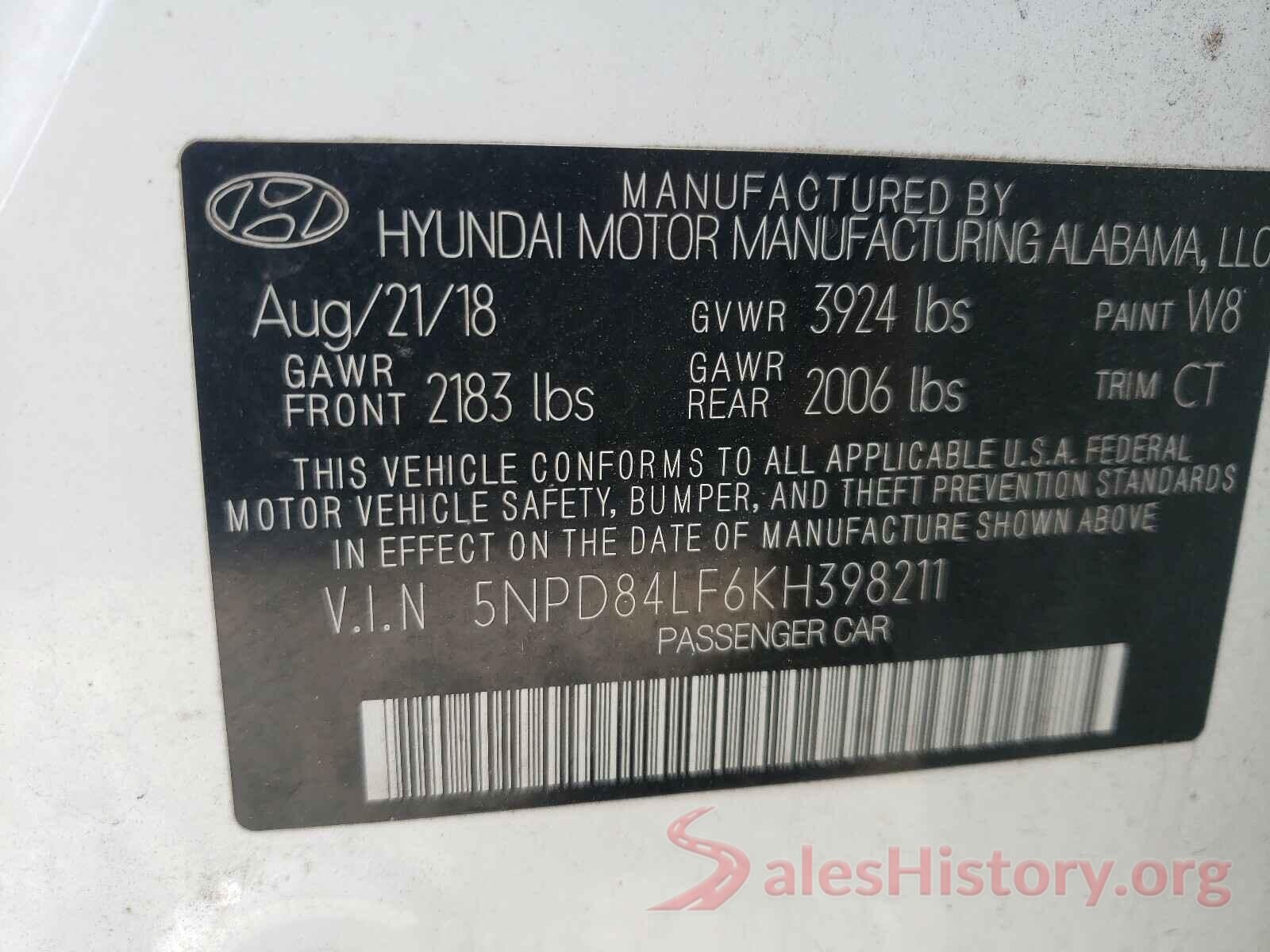 5NPD84LF6KH398211 2019 HYUNDAI ELANTRA