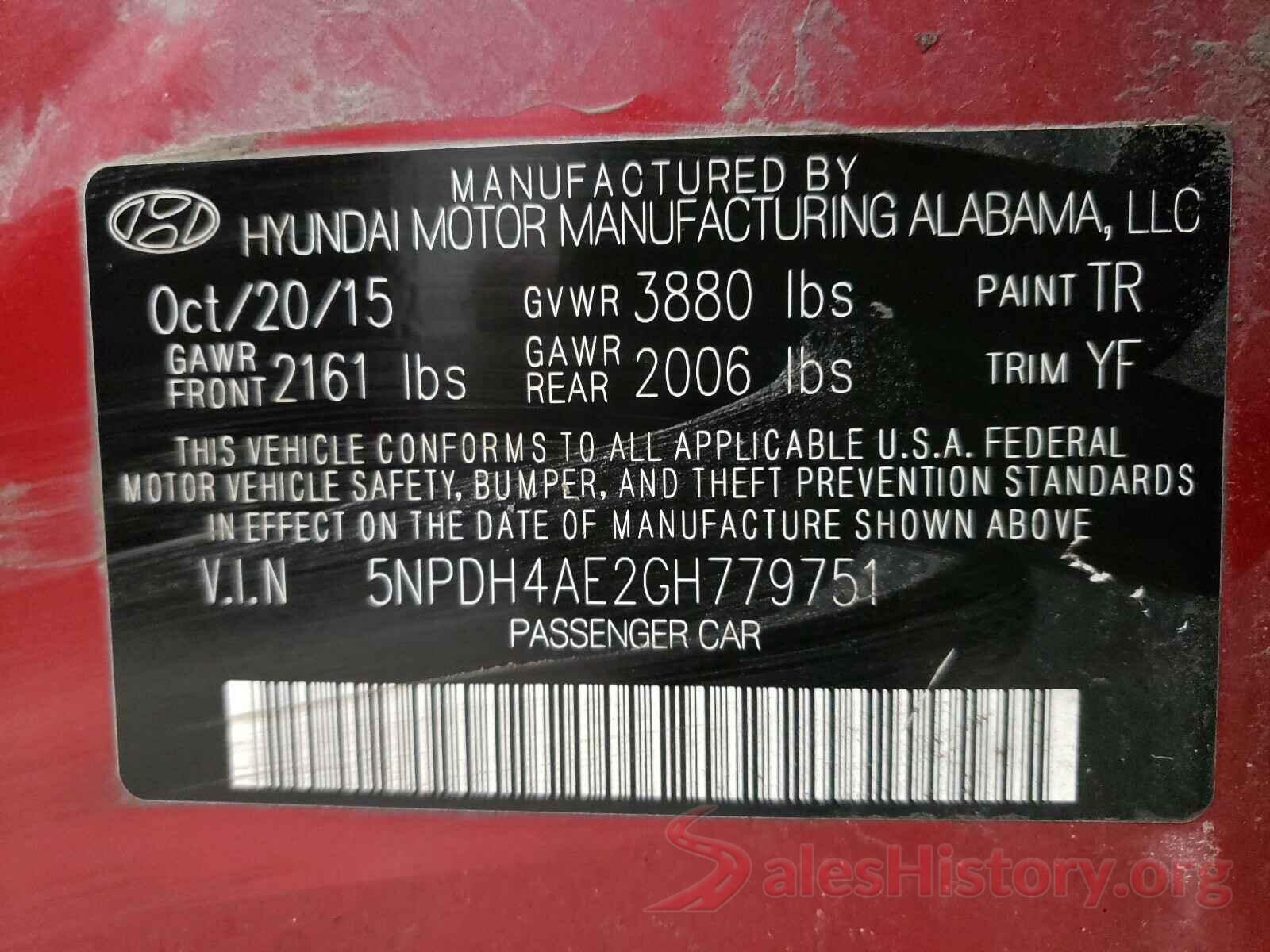 5NPDH4AE2GH779751 2016 HYUNDAI ELANTRA