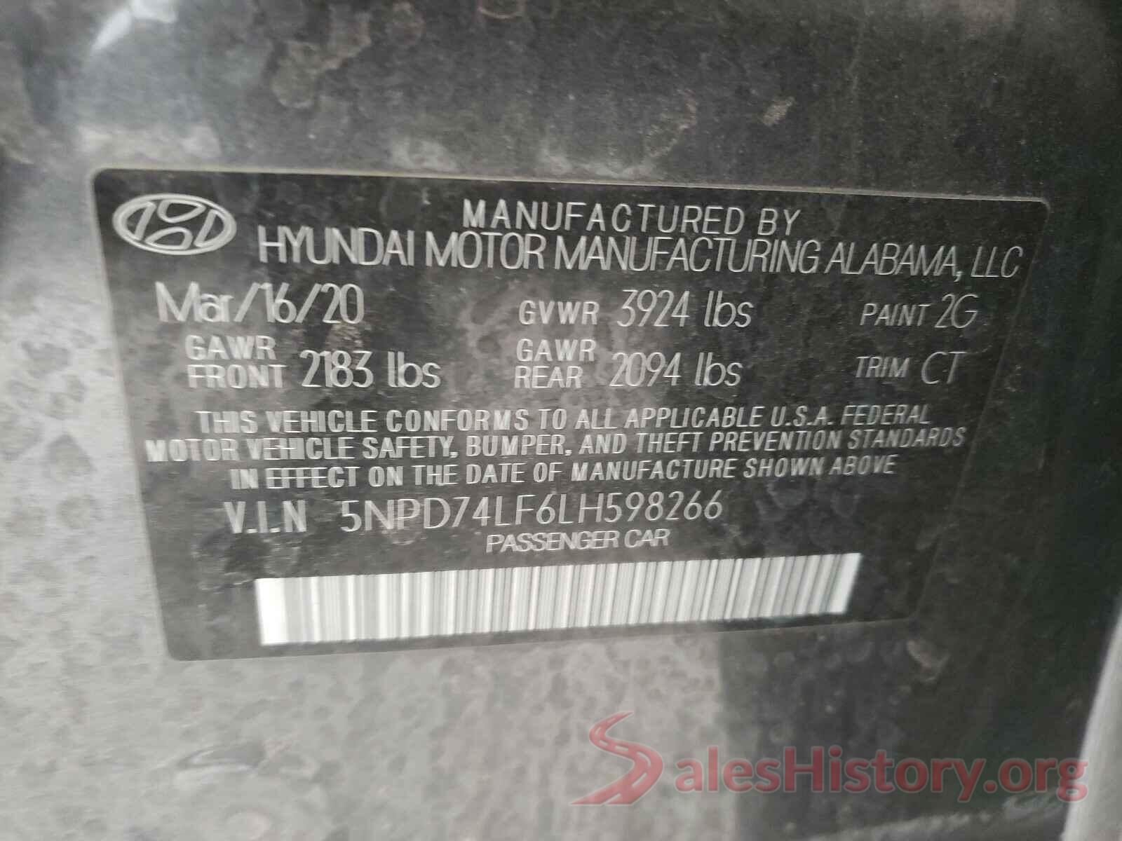 5NPD74LF6LH598266 2020 HYUNDAI ELANTRA