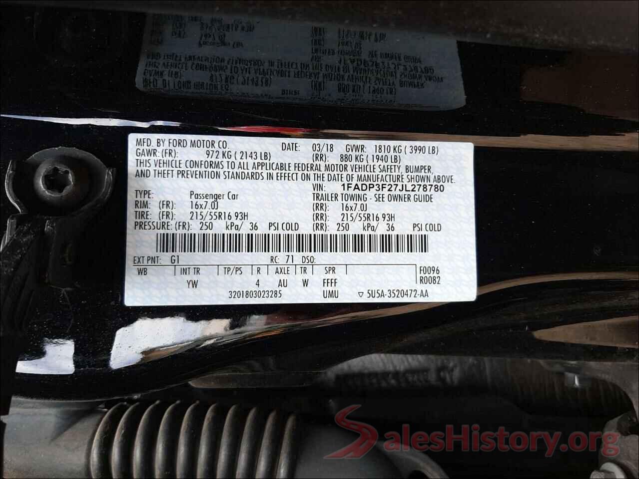 1FADP3F27JL278780 2018 FORD FOCUS