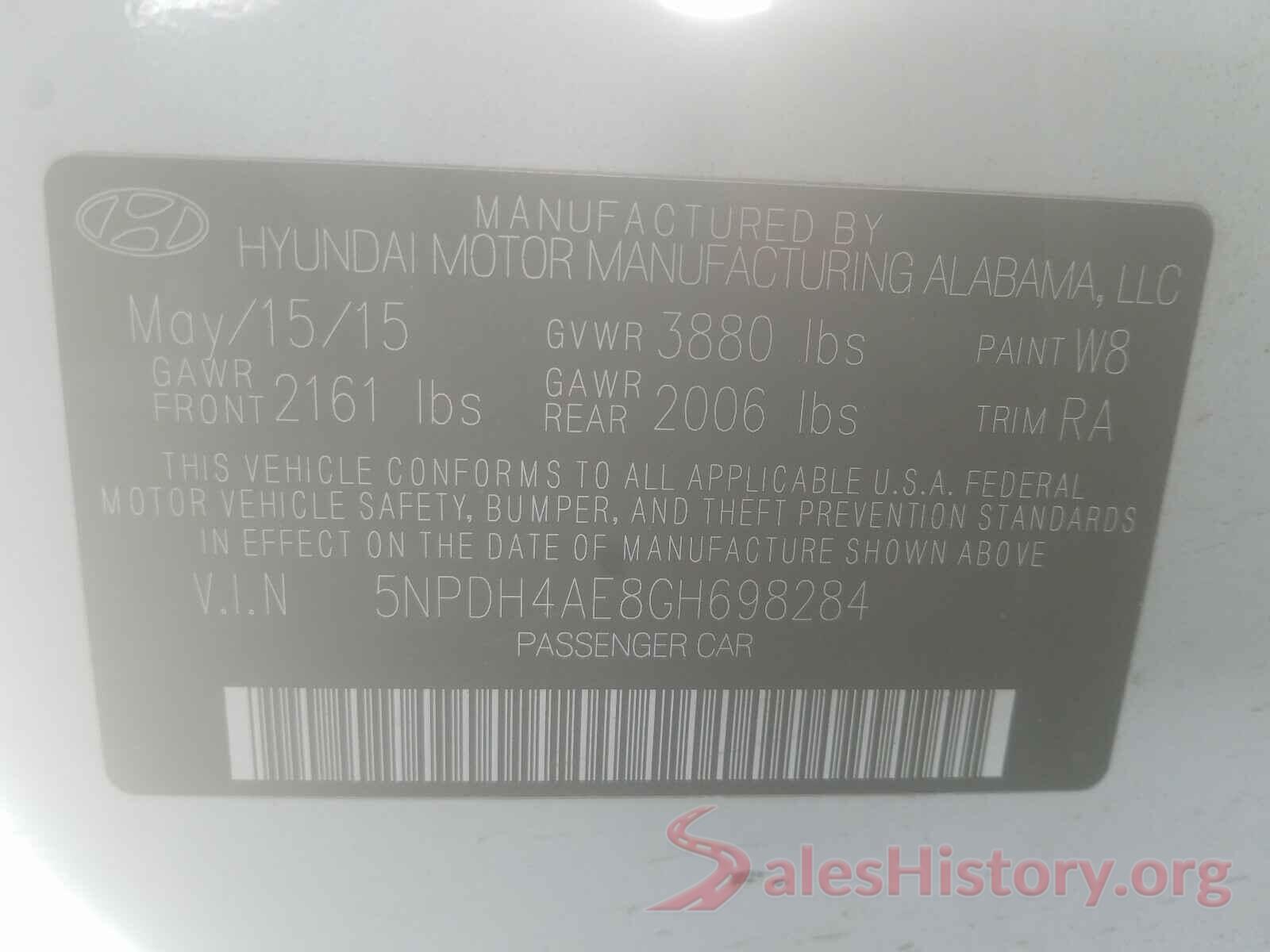 5NPDH4AE8GH698284 2016 HYUNDAI ELANTRA