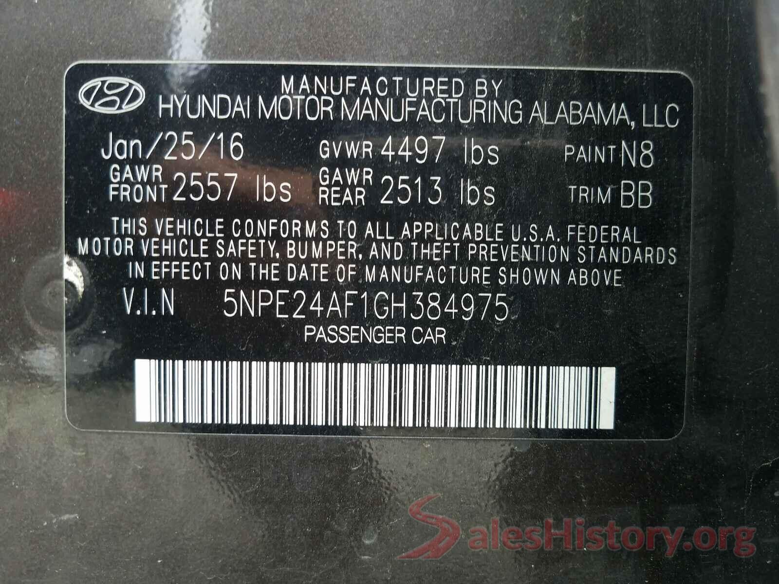 5NPE24AF1GH384975 2016 HYUNDAI SONATA