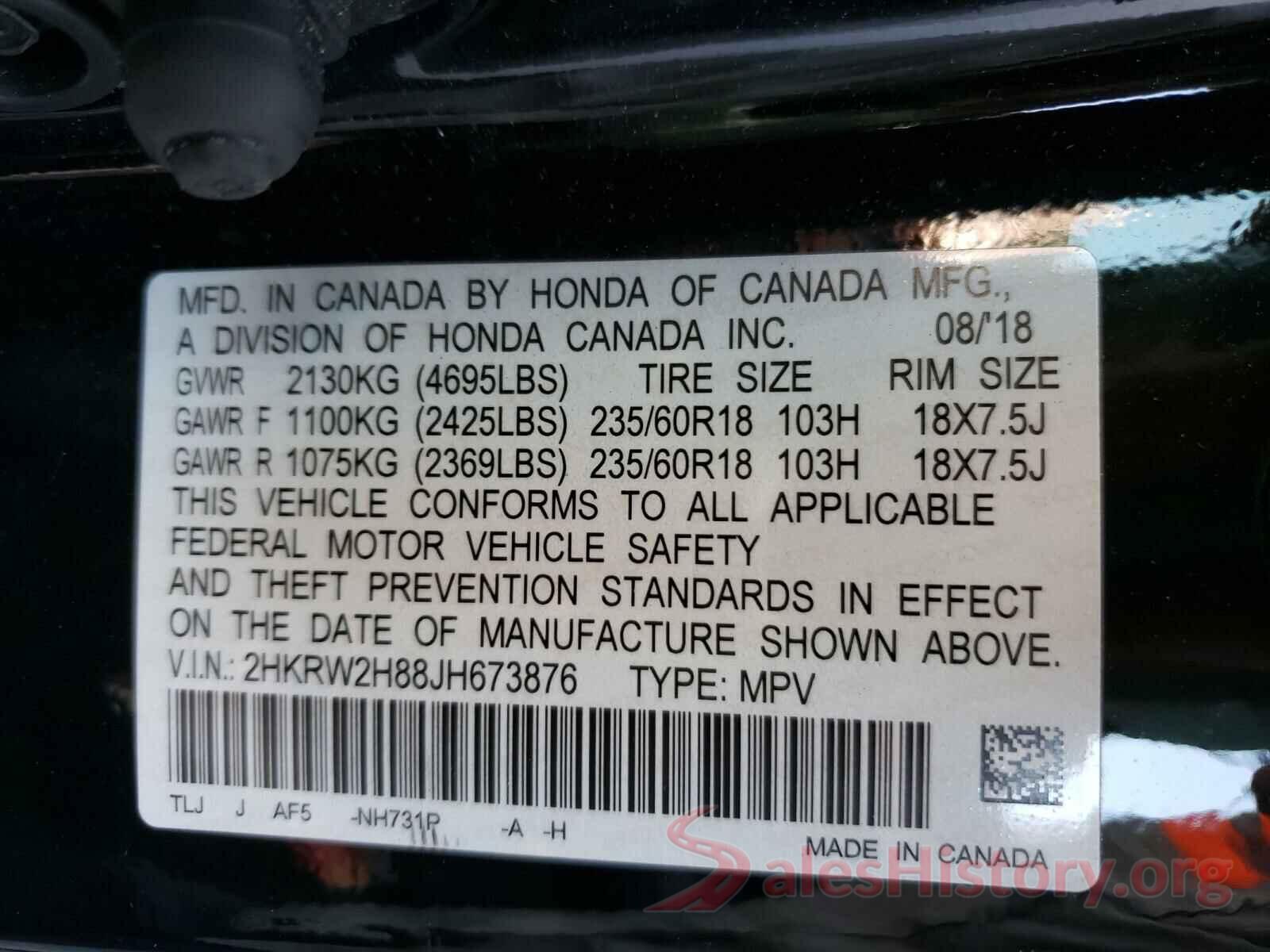 2HKRW2H88JH673876 2018 HONDA CRV