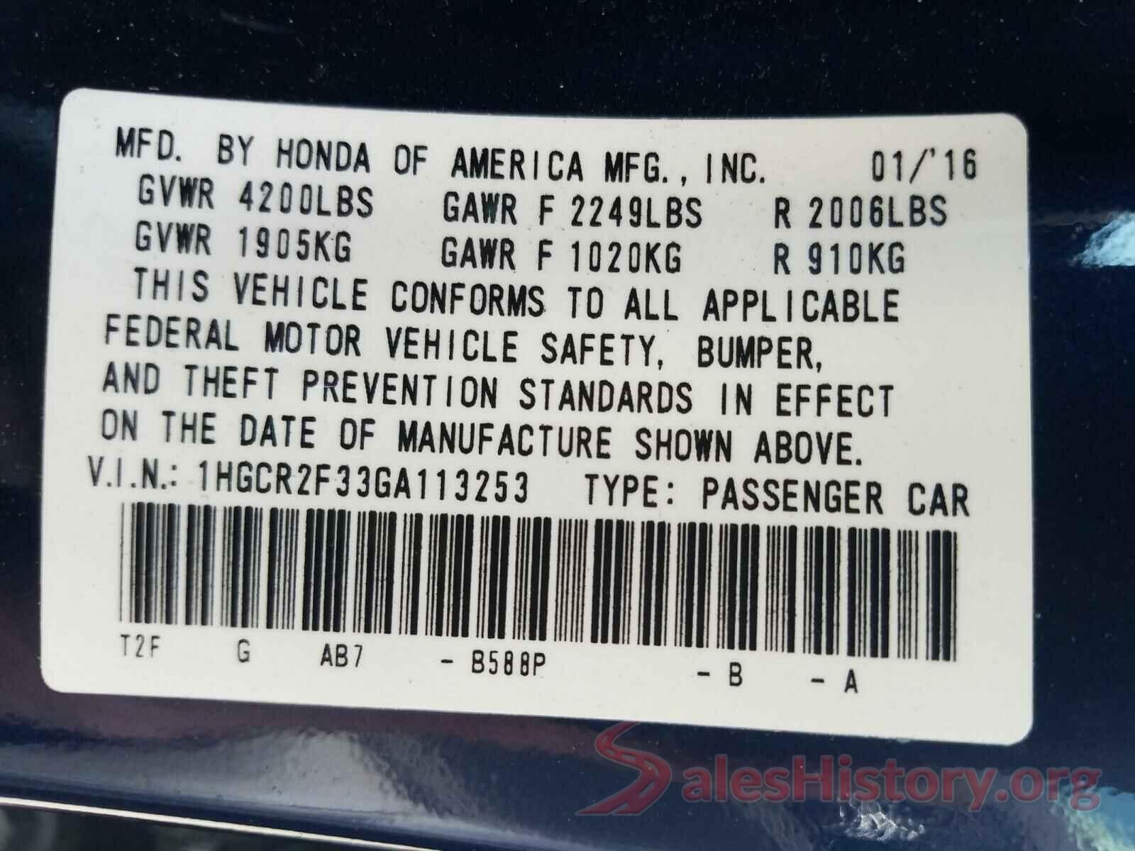 1HGCR2F33GA113253 2016 HONDA ACCORD