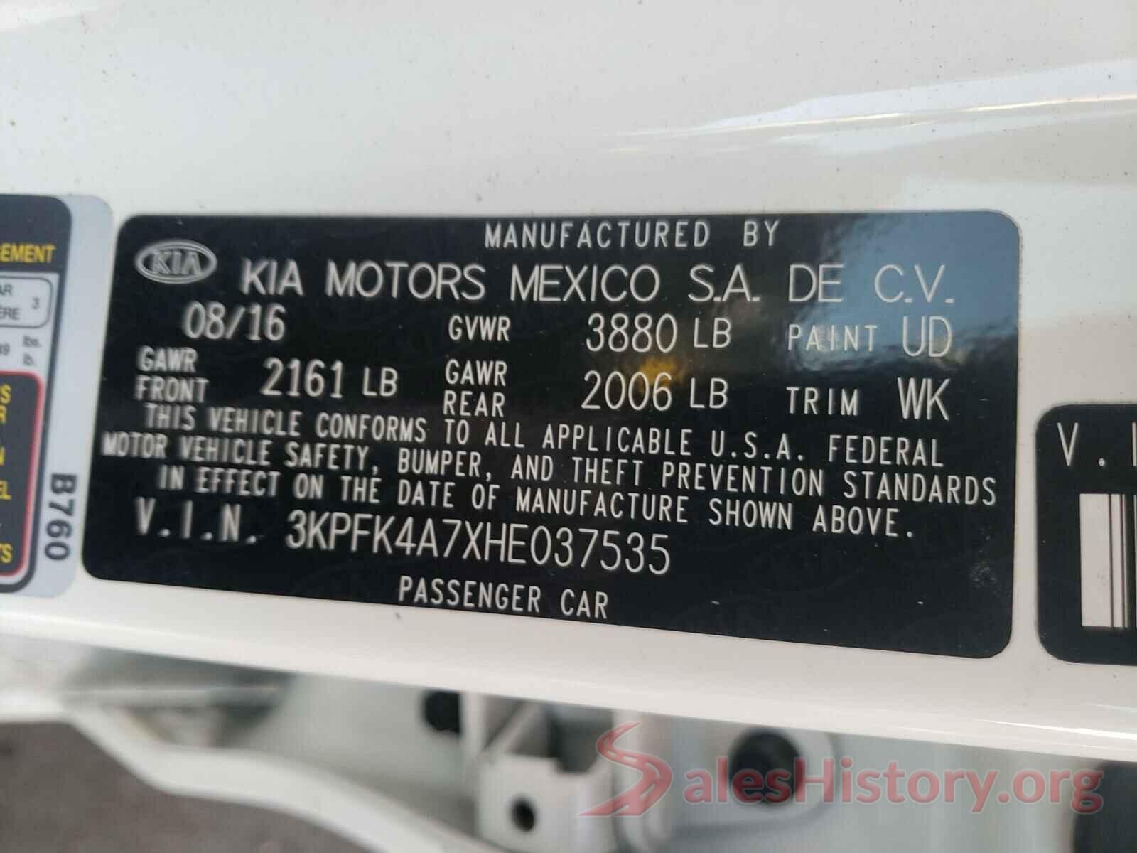 3KPFK4A7XHE037535 2017 KIA FORTE