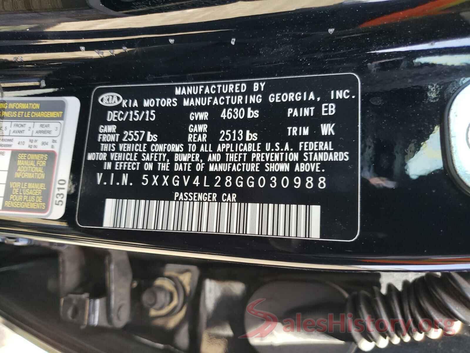 5XXGV4L28GG030988 2016 KIA OPTIMA