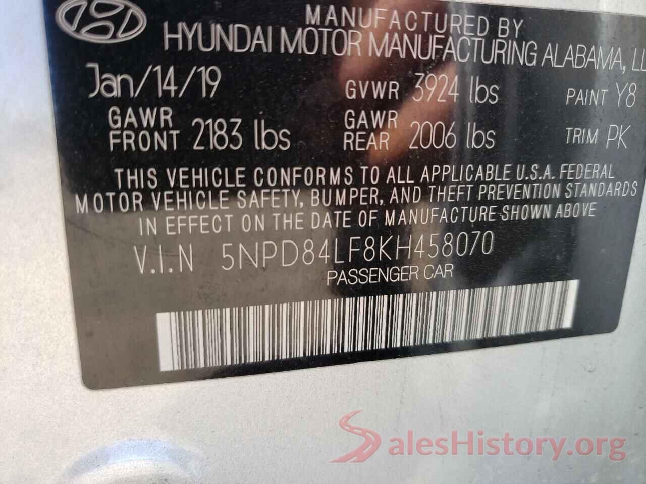 5NPD84LF8KH458070 2019 HYUNDAI ELANTRA