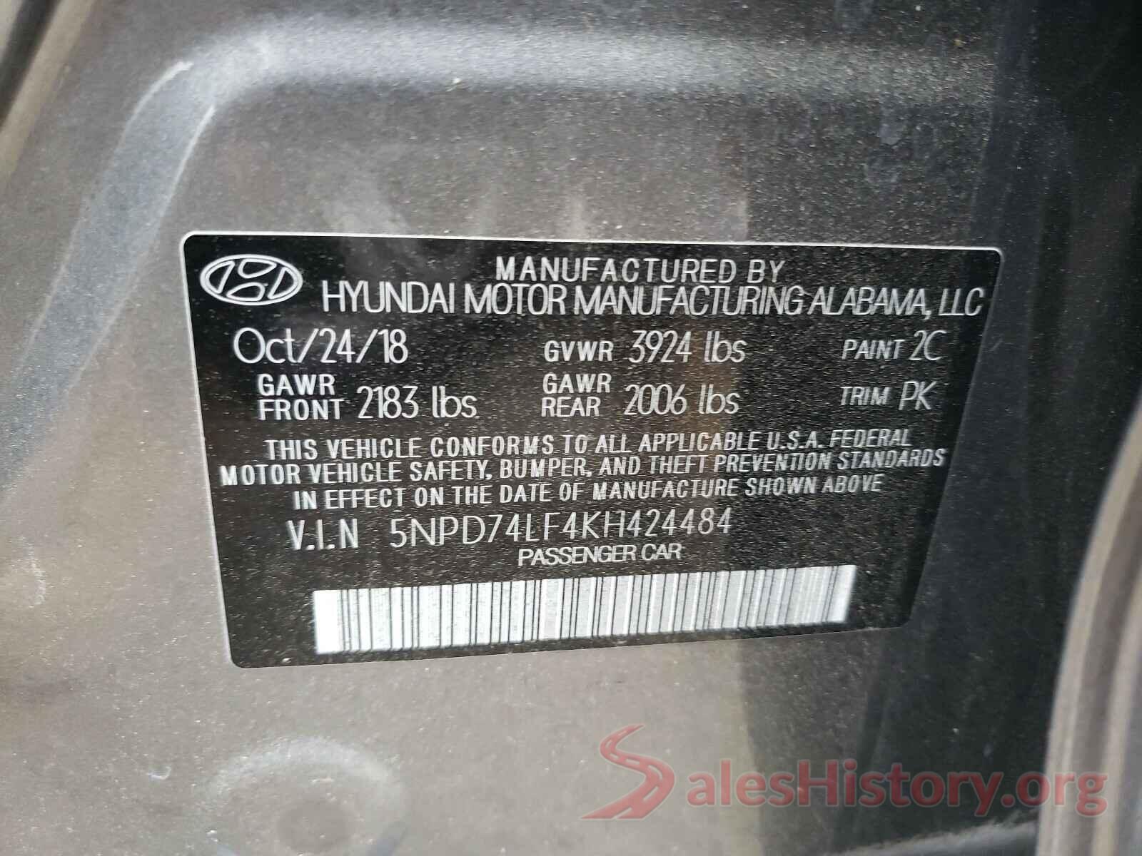 5NPD74LF4KH424484 2019 HYUNDAI ELANTRA