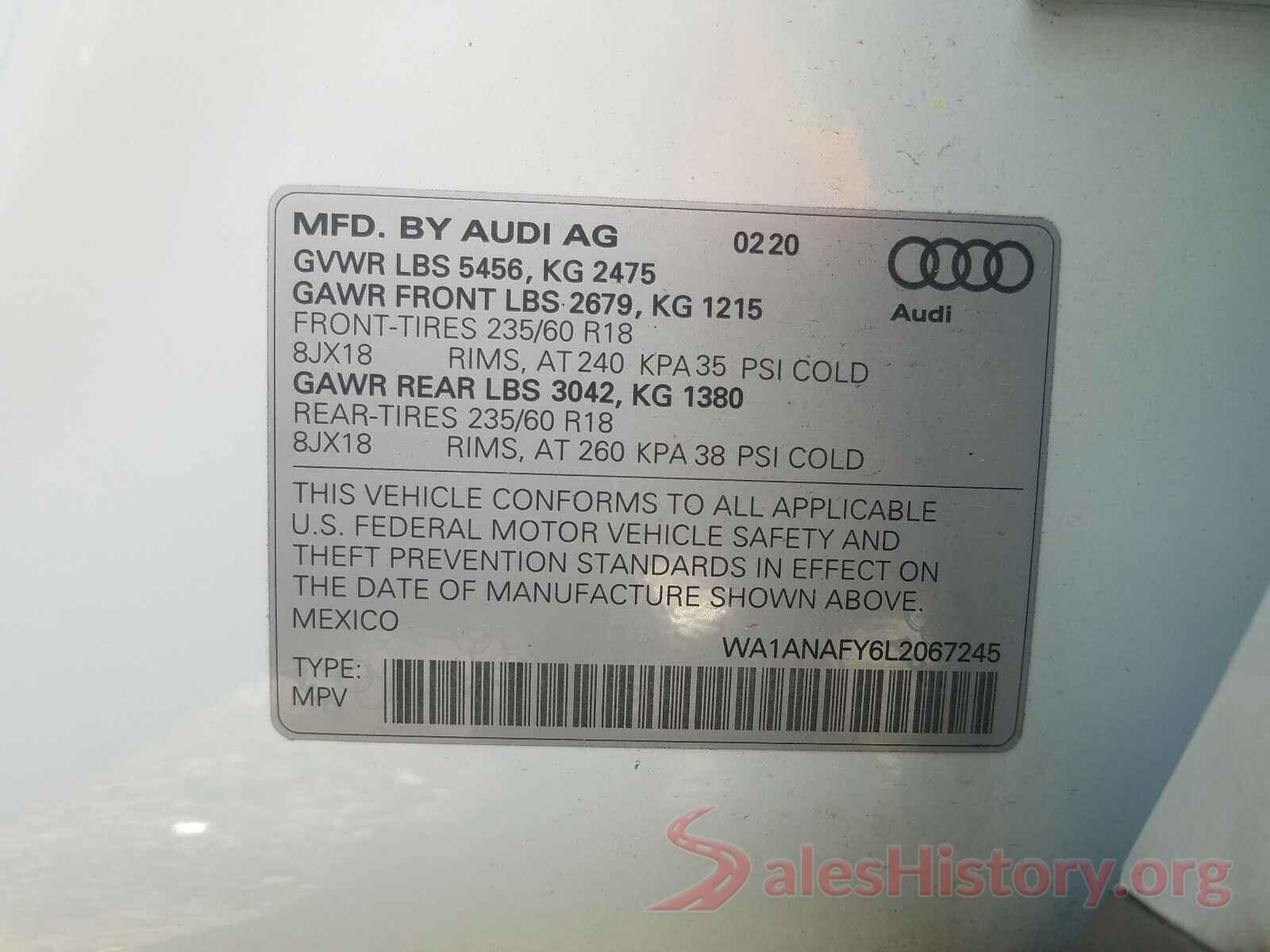 WA1ANAFY6L2067245 2020 AUDI Q5