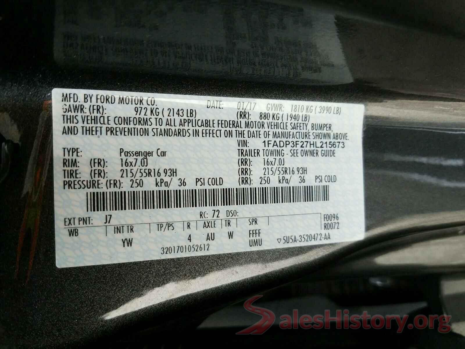 1FADP3F27HL215673 2017 FORD FOCUS