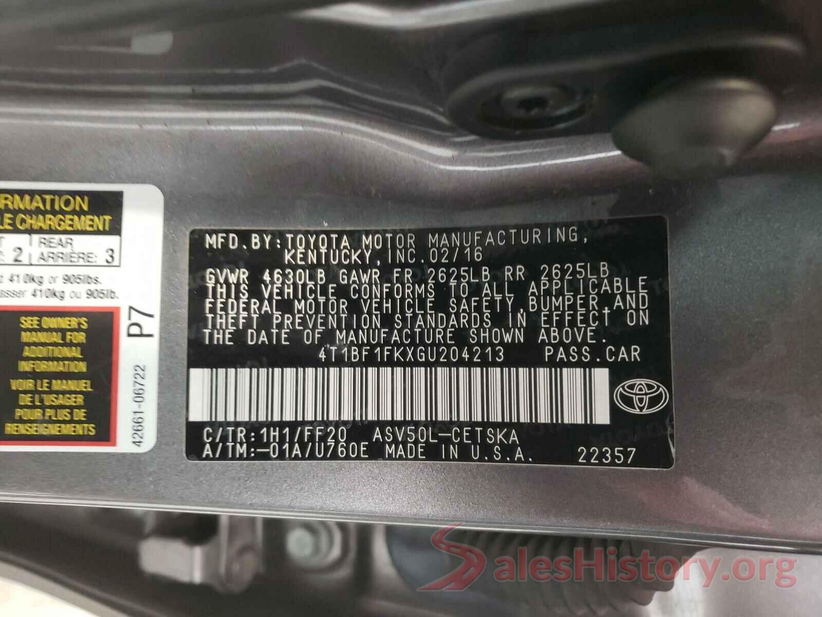 4T1BF1FKXGU204213 2016 TOYOTA CAMRY