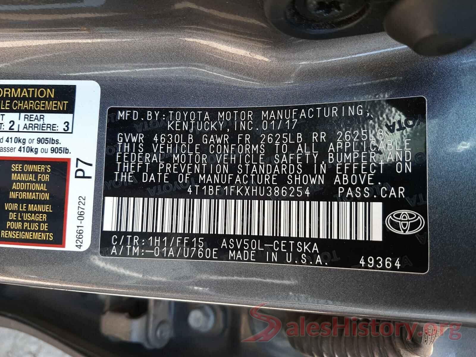 4T1BF1FKXHU386254 2017 TOYOTA CAMRY