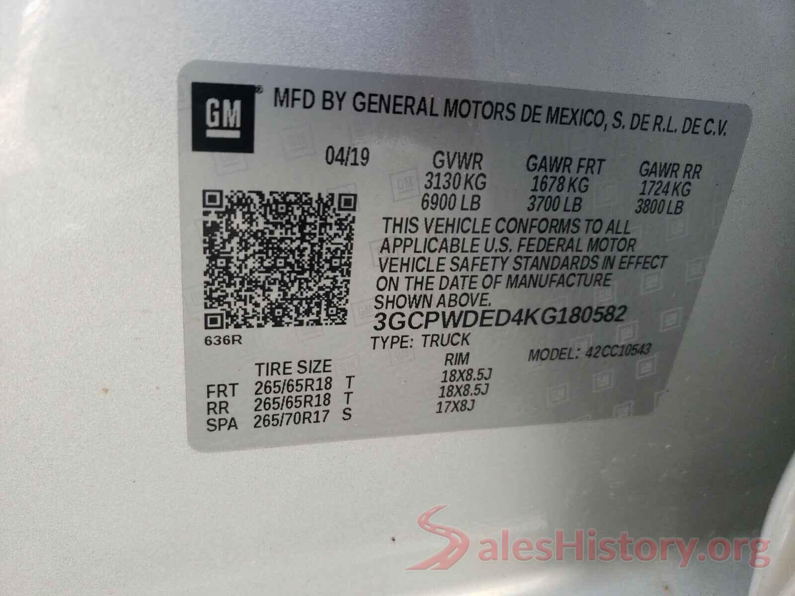 3GCPWDED4KG180582 2019 CHEVROLET SILVERADO