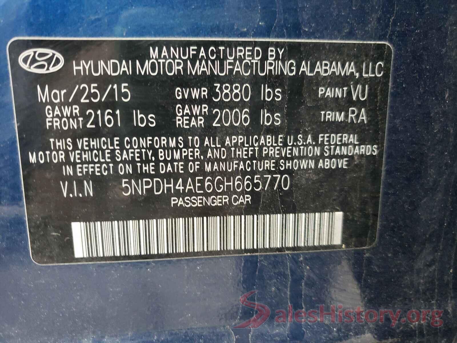 5NPDH4AE6GH665770 2016 HYUNDAI ELANTRA