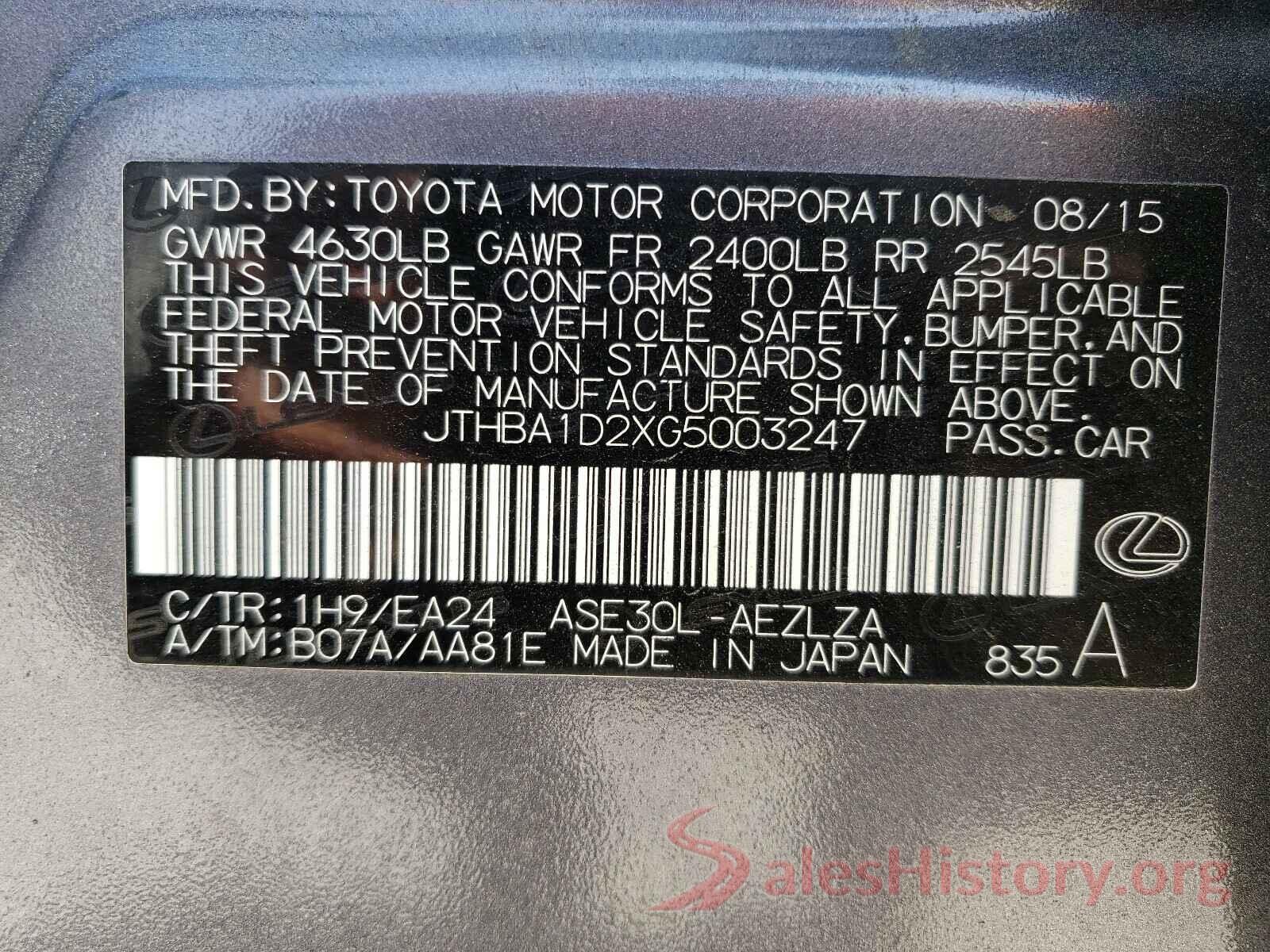 JTHBA1D2XG5003247 2016 LEXUS IS