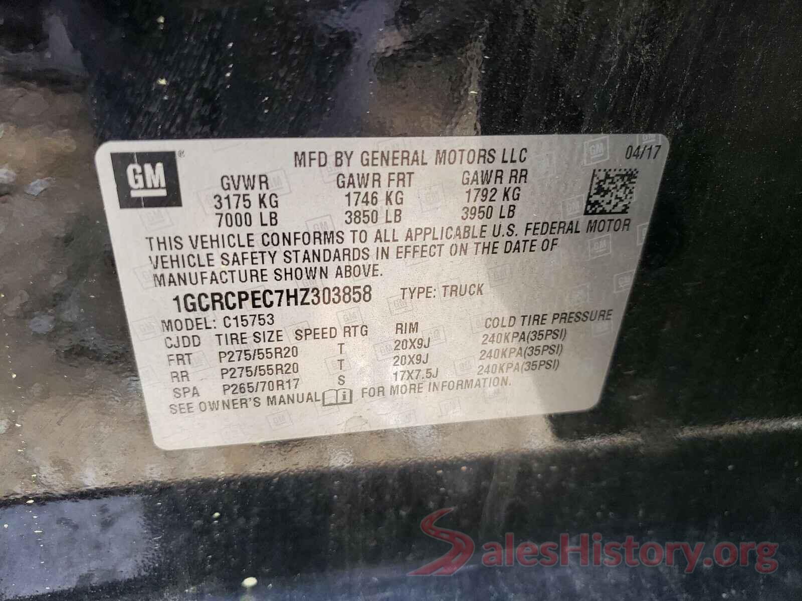 1GCRCPEC7HZ303858 2017 CHEVROLET SILVERADO