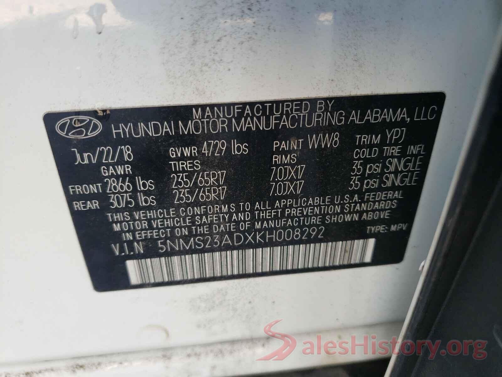 5NMS23ADXKH008292 2019 HYUNDAI SANTA FE