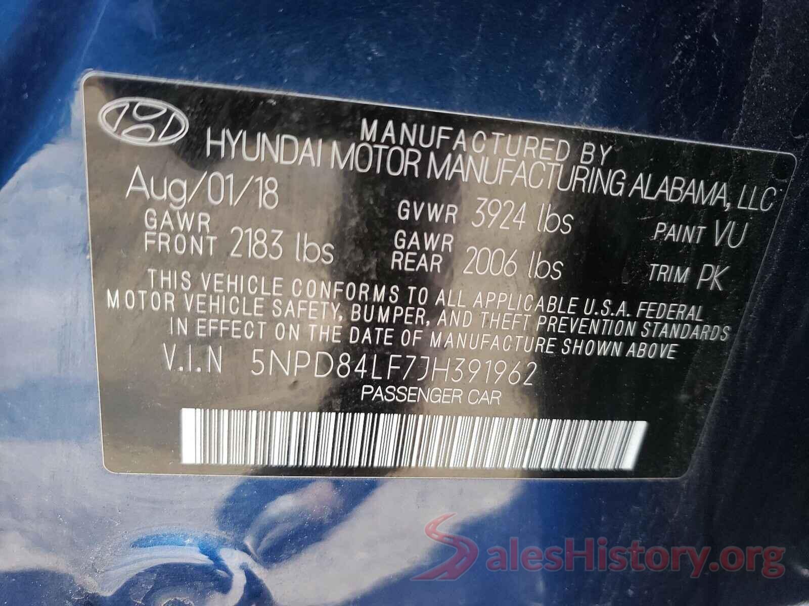 5NPD84LF7JH391962 2018 HYUNDAI ELANTRA