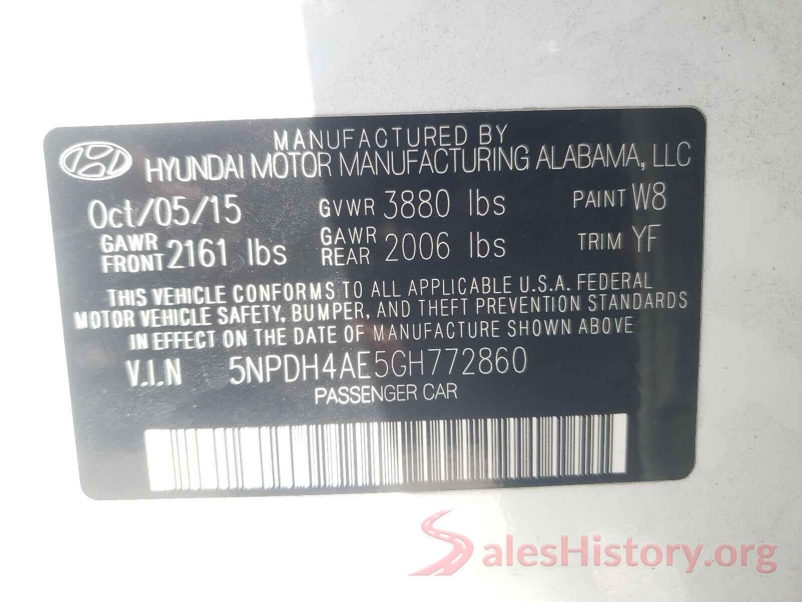 5NPDH4AE5GH772860 2016 HYUNDAI ELANTRA