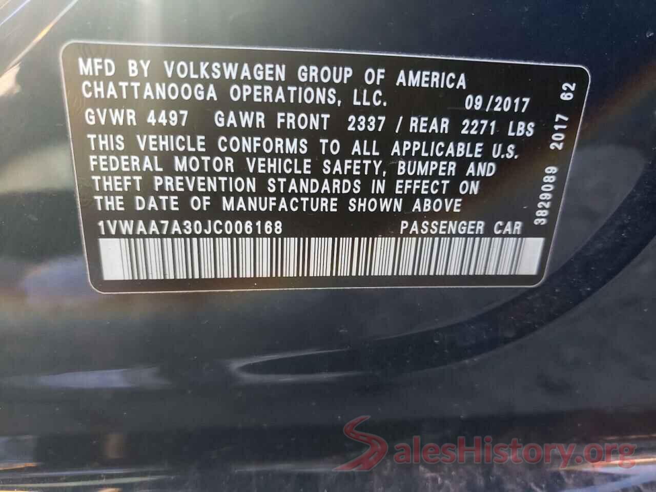 1VWAA7A30JC006168 2018 VOLKSWAGEN PASSAT