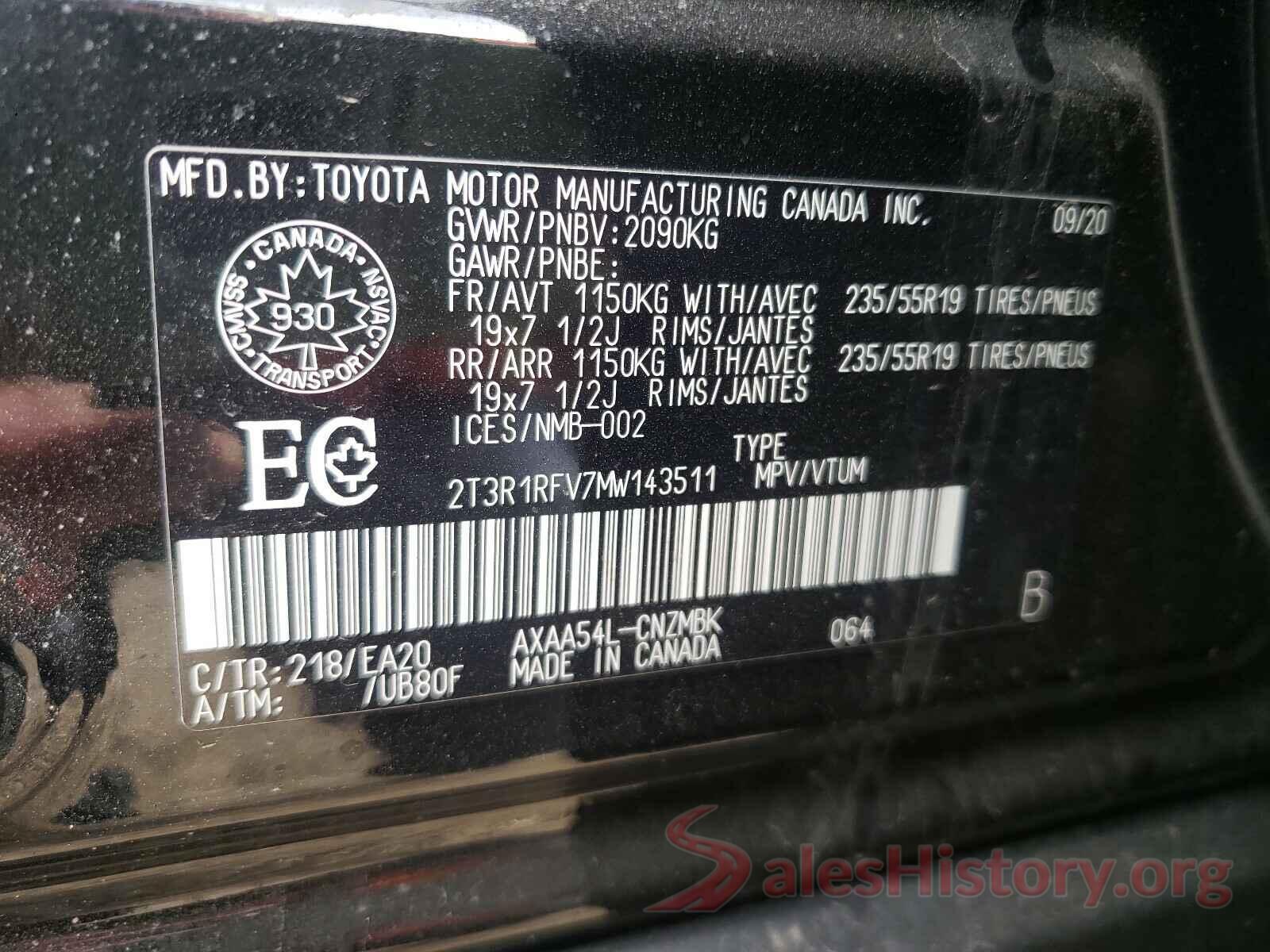 2T3R1RFV7MW143511 2021 TOYOTA RAV4