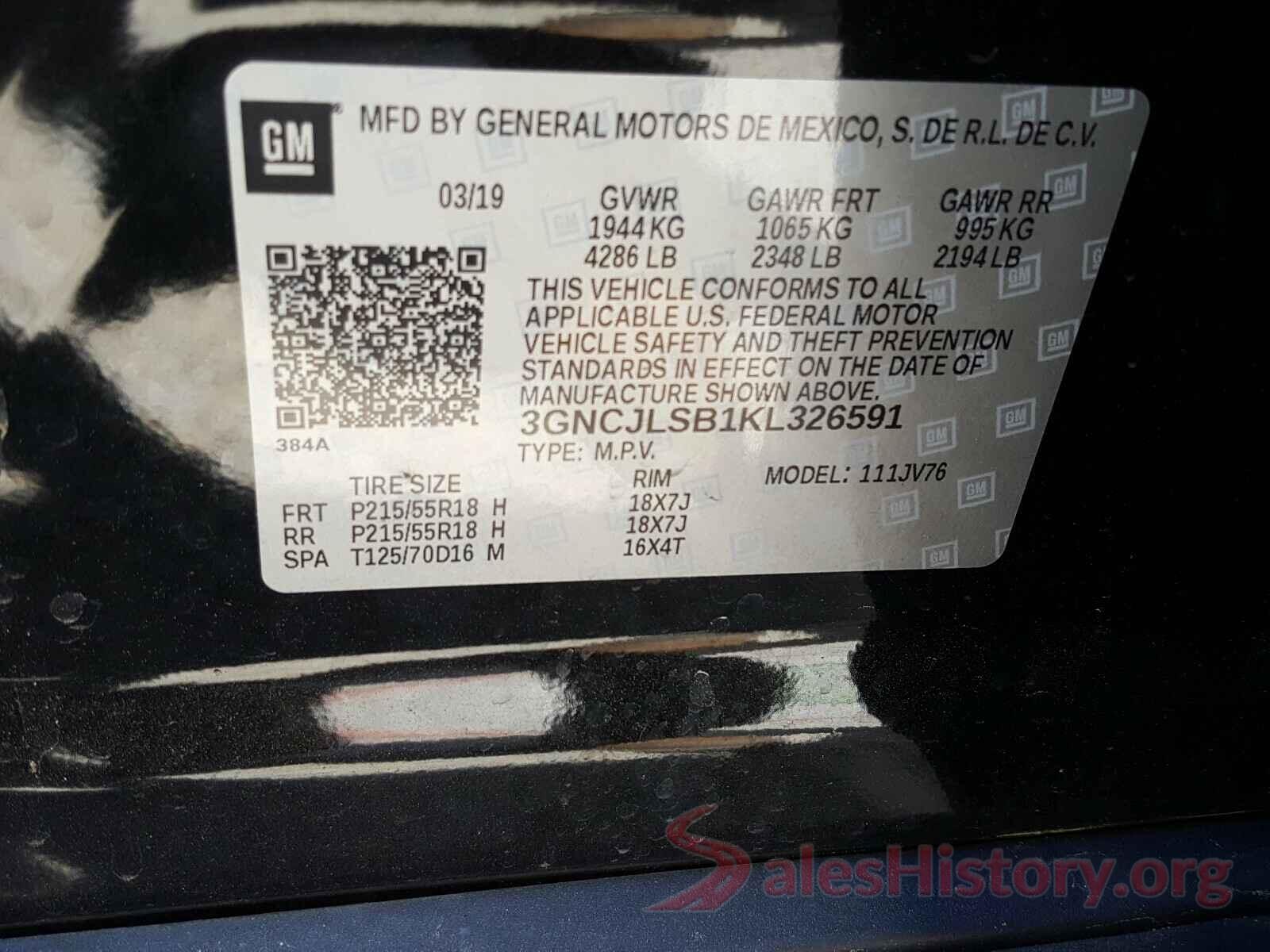 3GNCJLSB1KL326591 2019 CHEVROLET TRAX