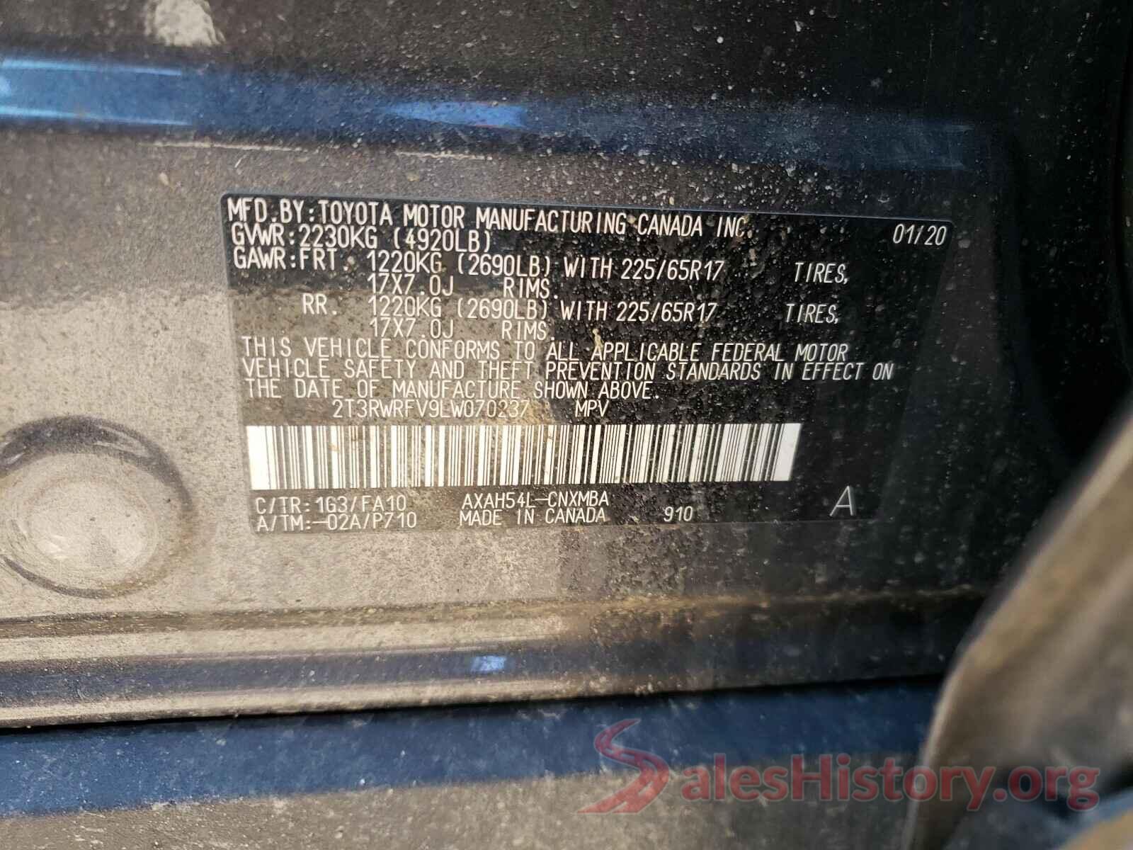 2T3RWRFV9LW070237 2020 TOYOTA RAV4