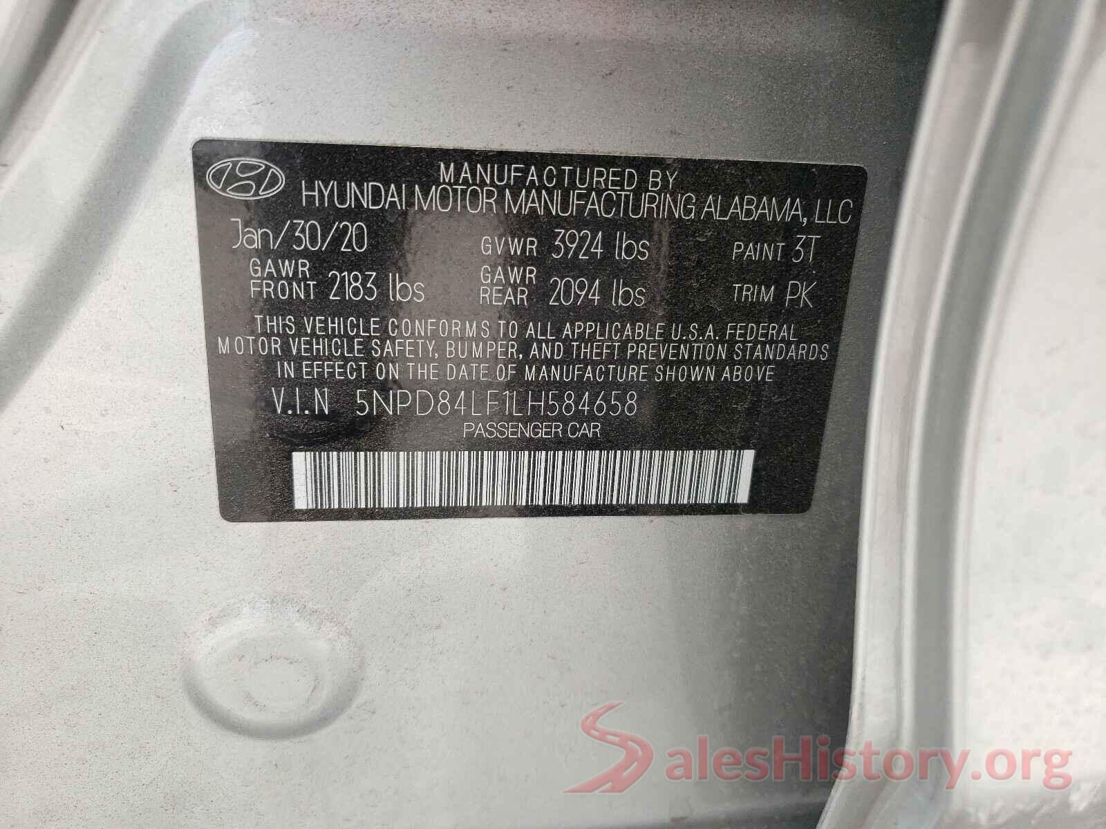 5NPD84LF1LH584658 2020 HYUNDAI ELANTRA