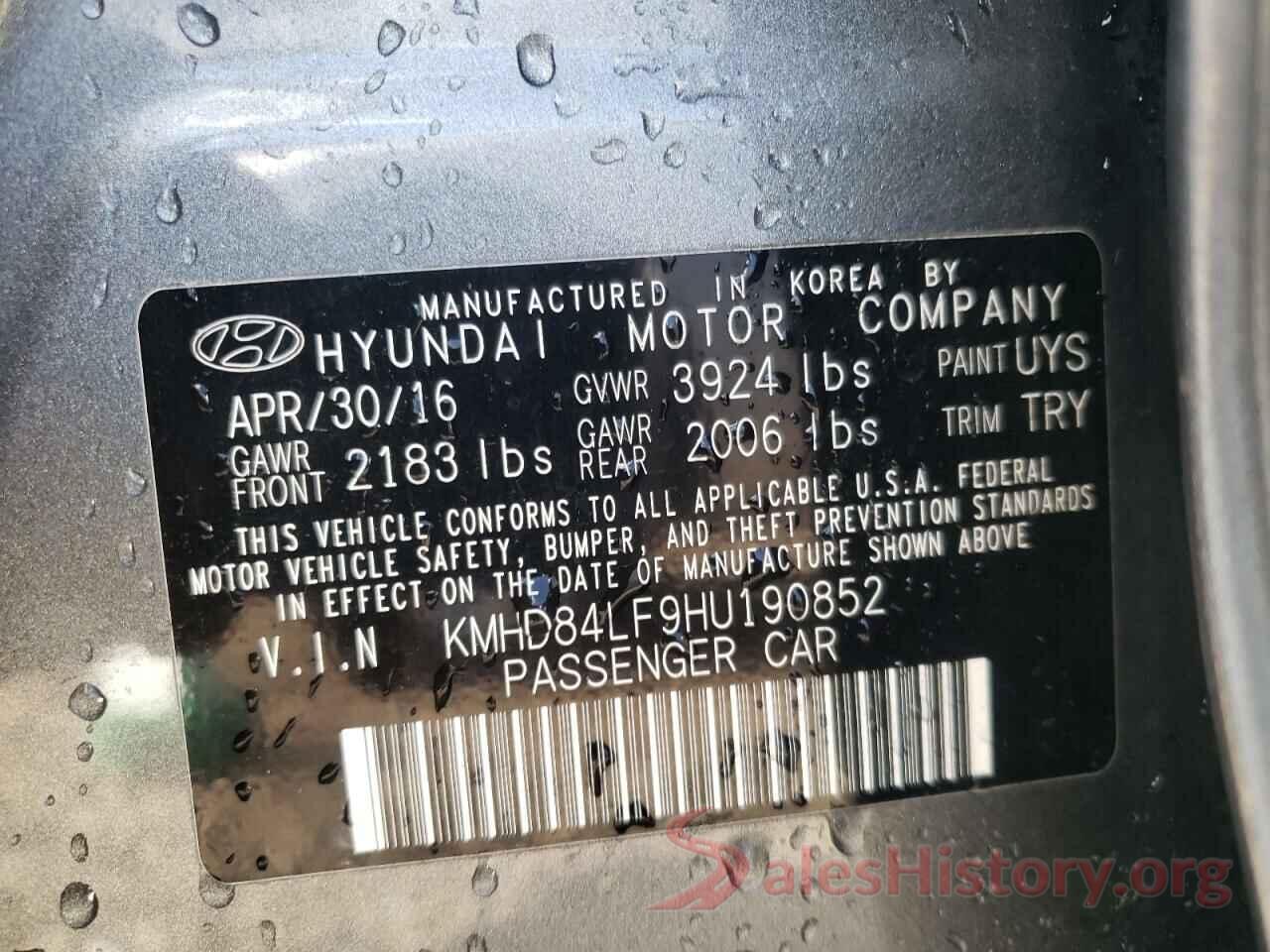 KMHD84LF9HU190852 2017 HYUNDAI ELANTRA