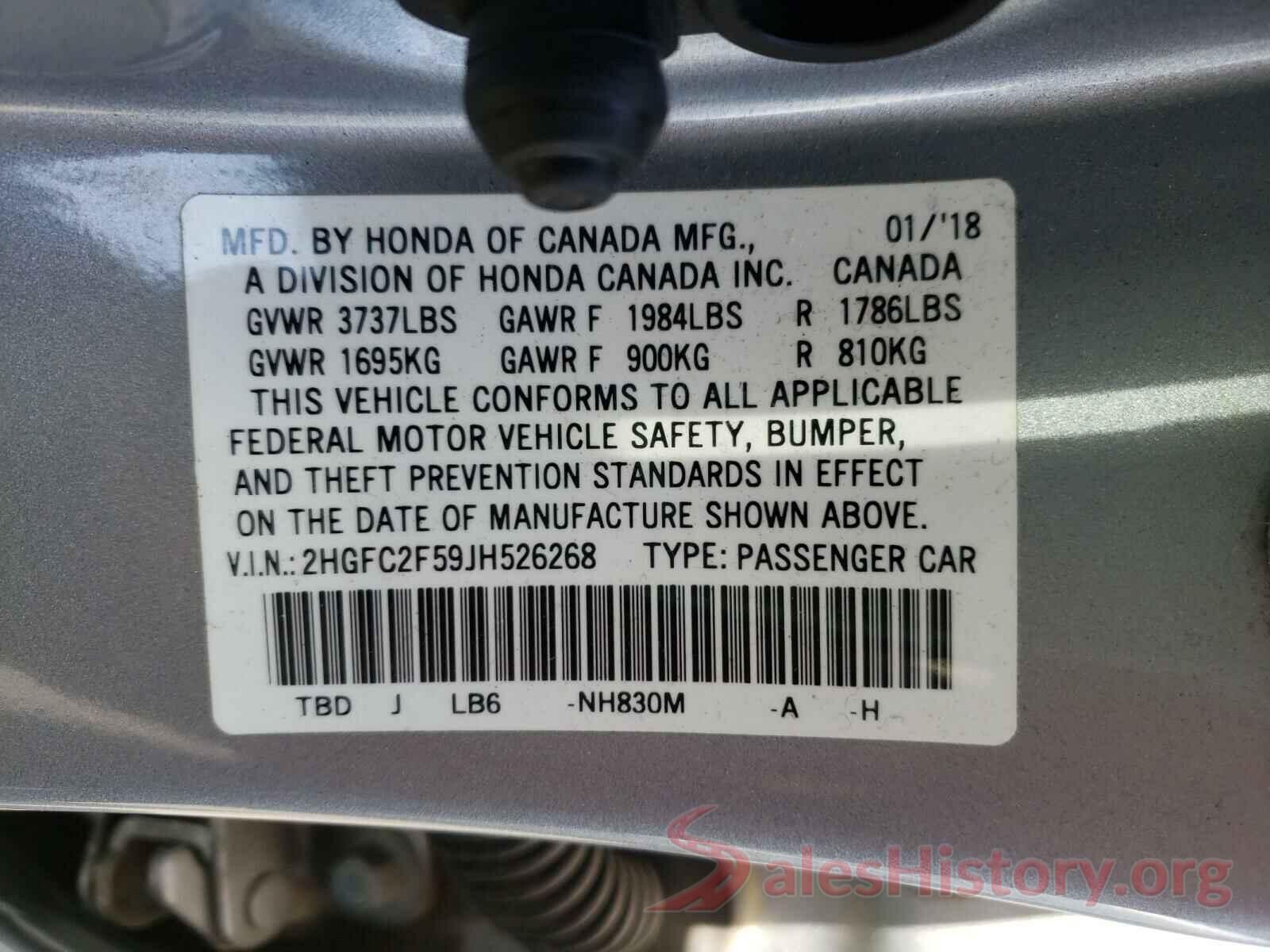 2HGFC2F59JH526268 2018 HONDA CIVIC