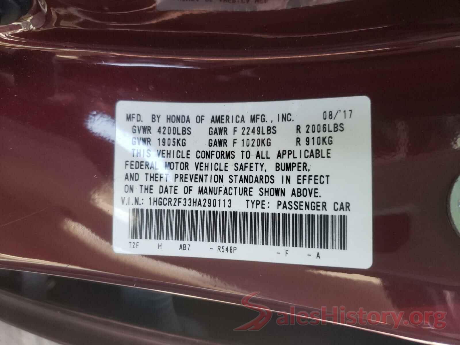 1HGCR2F33HA290113 2017 HONDA ACCORD